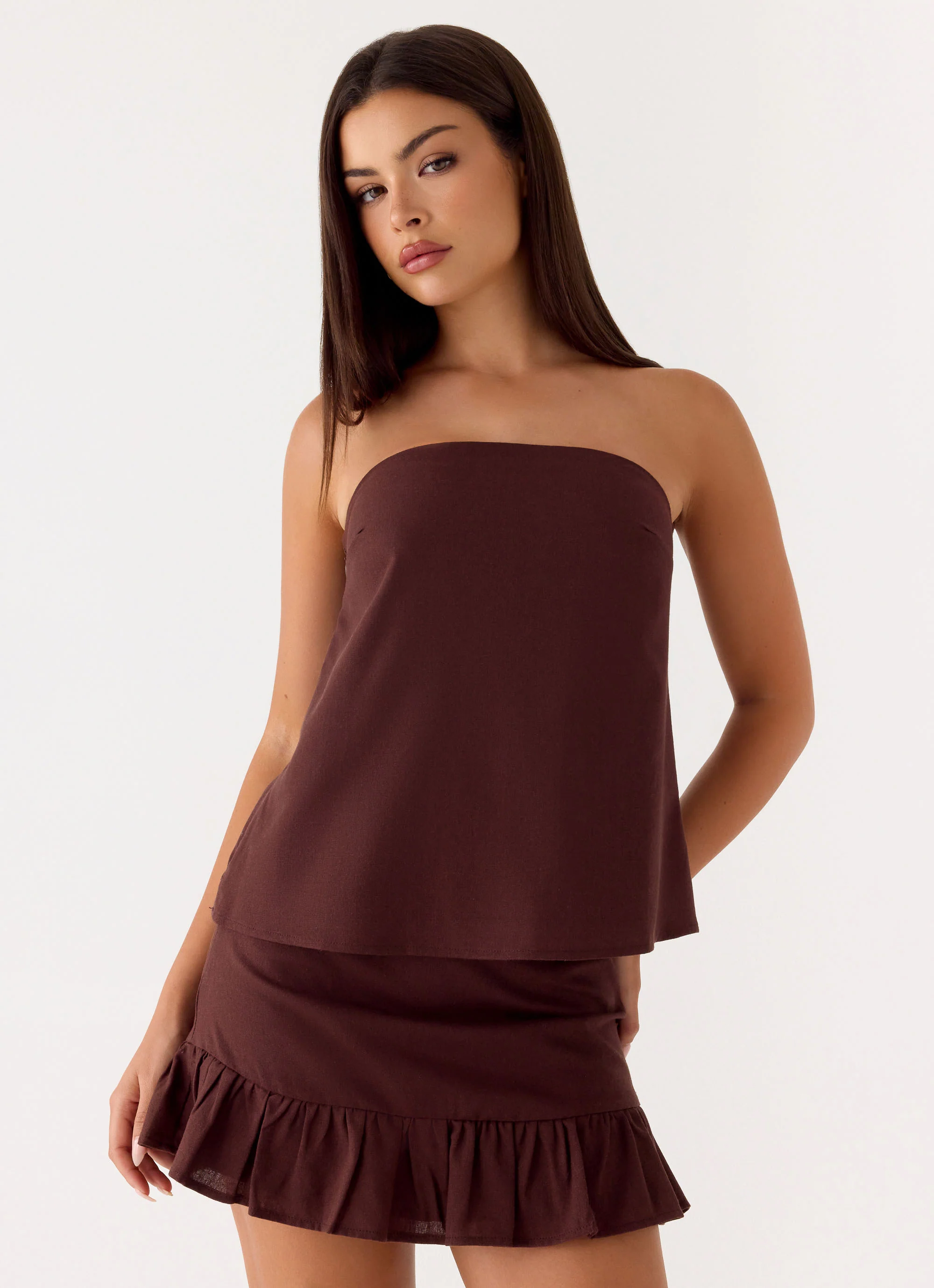 Lucie Mae Linen Mini Skirt - Chocolate Drizzle - Image 5