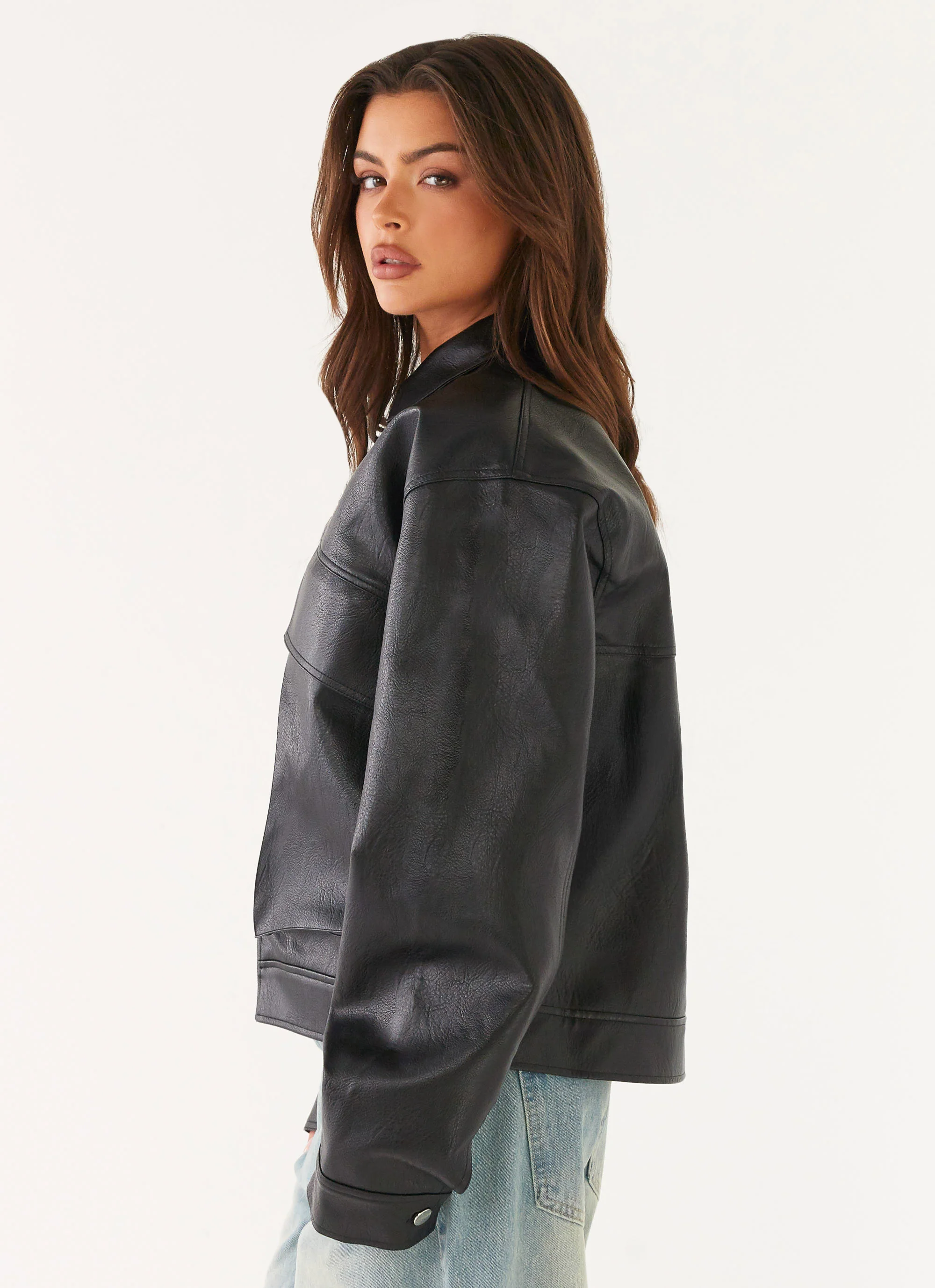 Lula Faux Leather Bomber Jacket - Black - Image 3