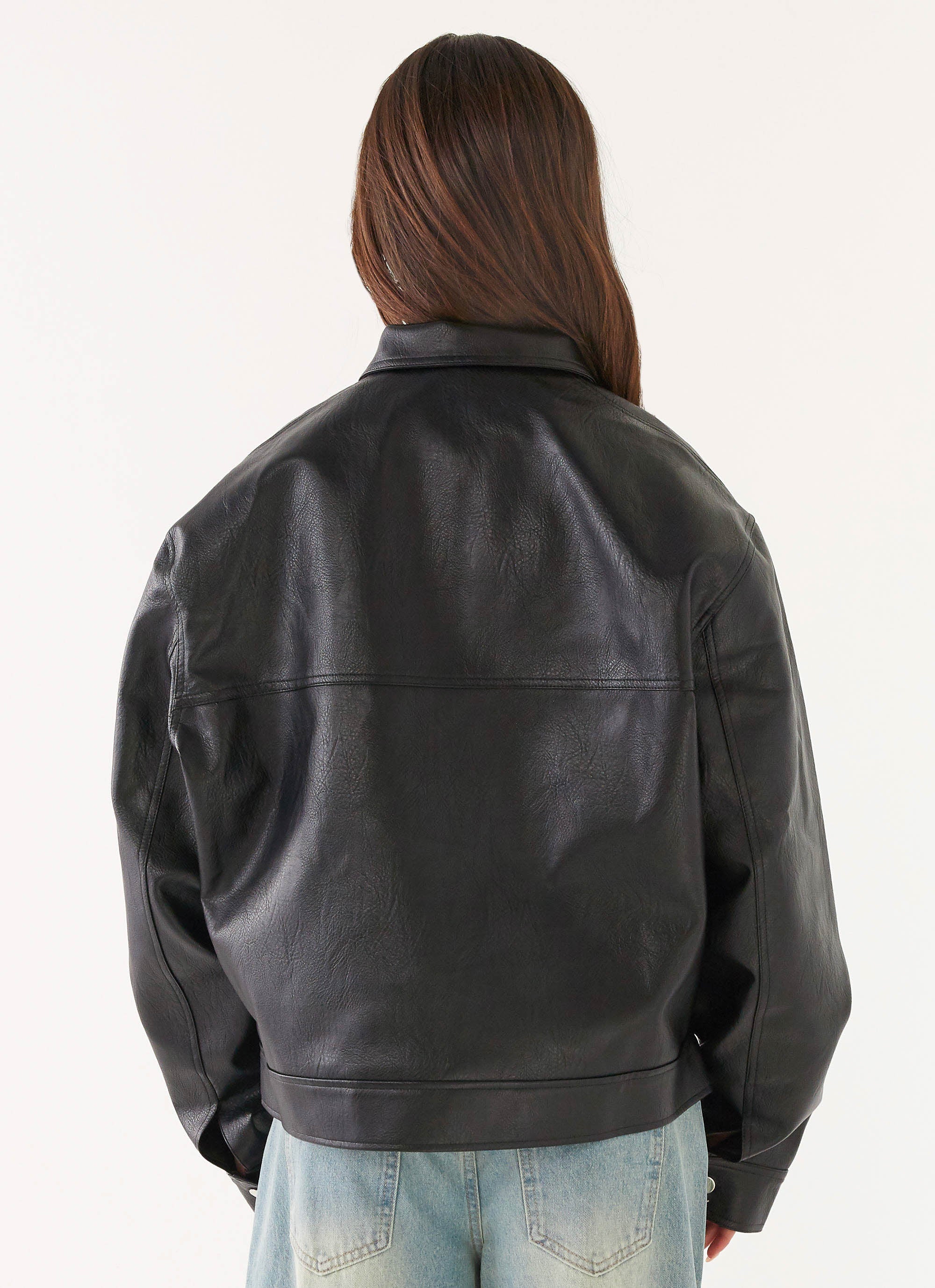 Lula Faux Leather Bomber Jacket - Black - Image 4