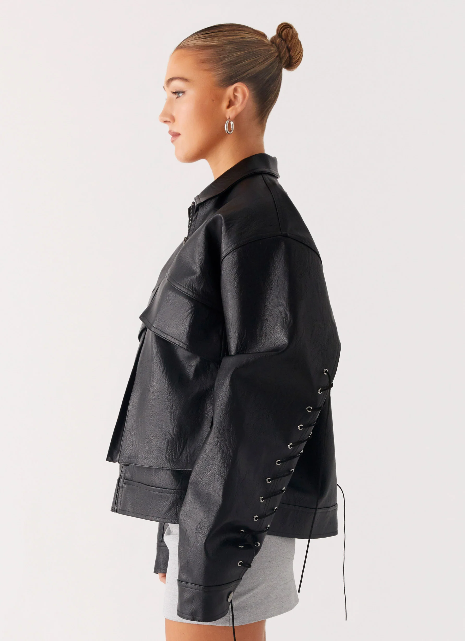 Lula Tassle Faux Leather Bomber Jacket - Black - Image 5