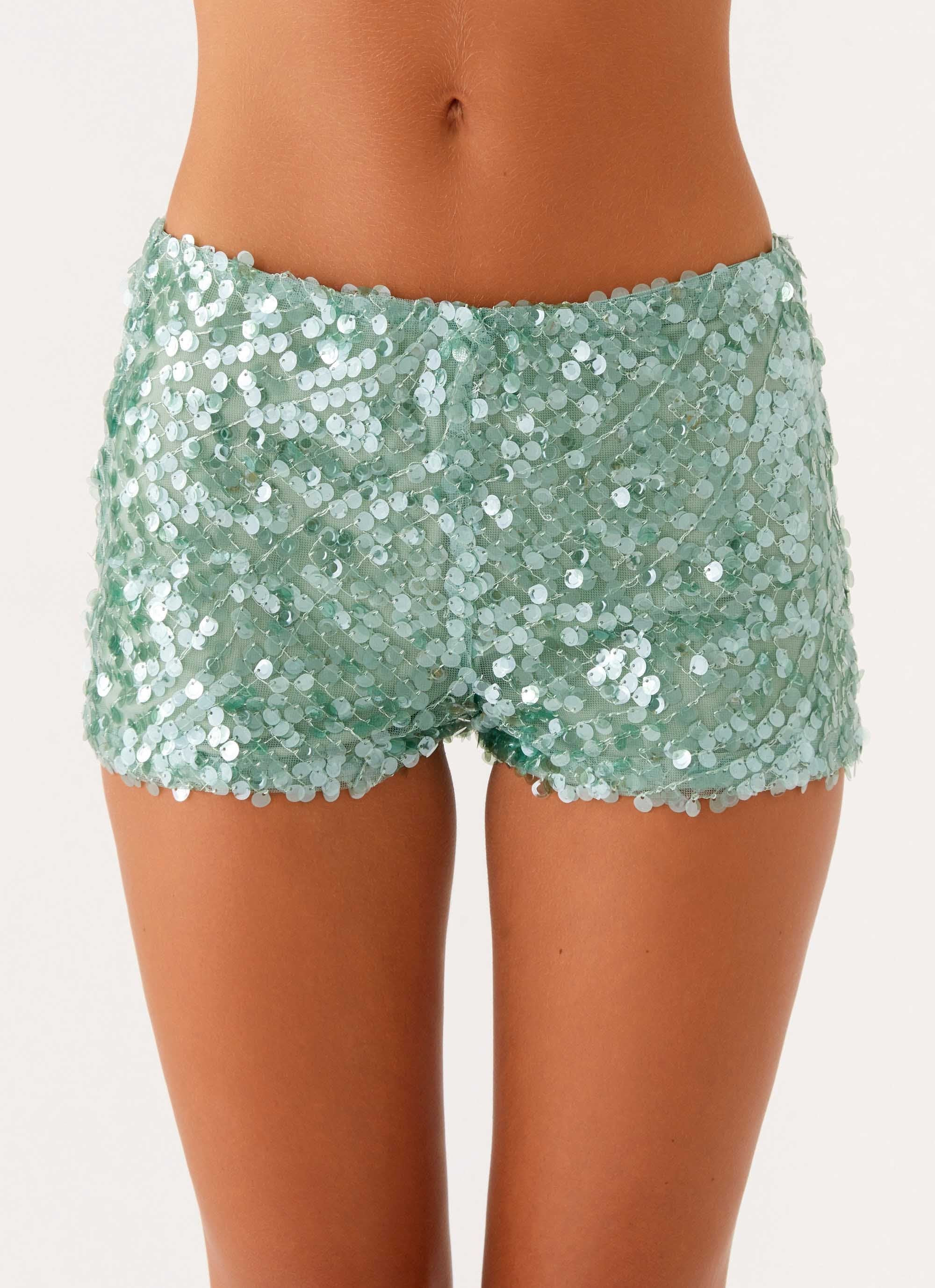 Madison Sequin Mini Shorts - Mint - Image 7