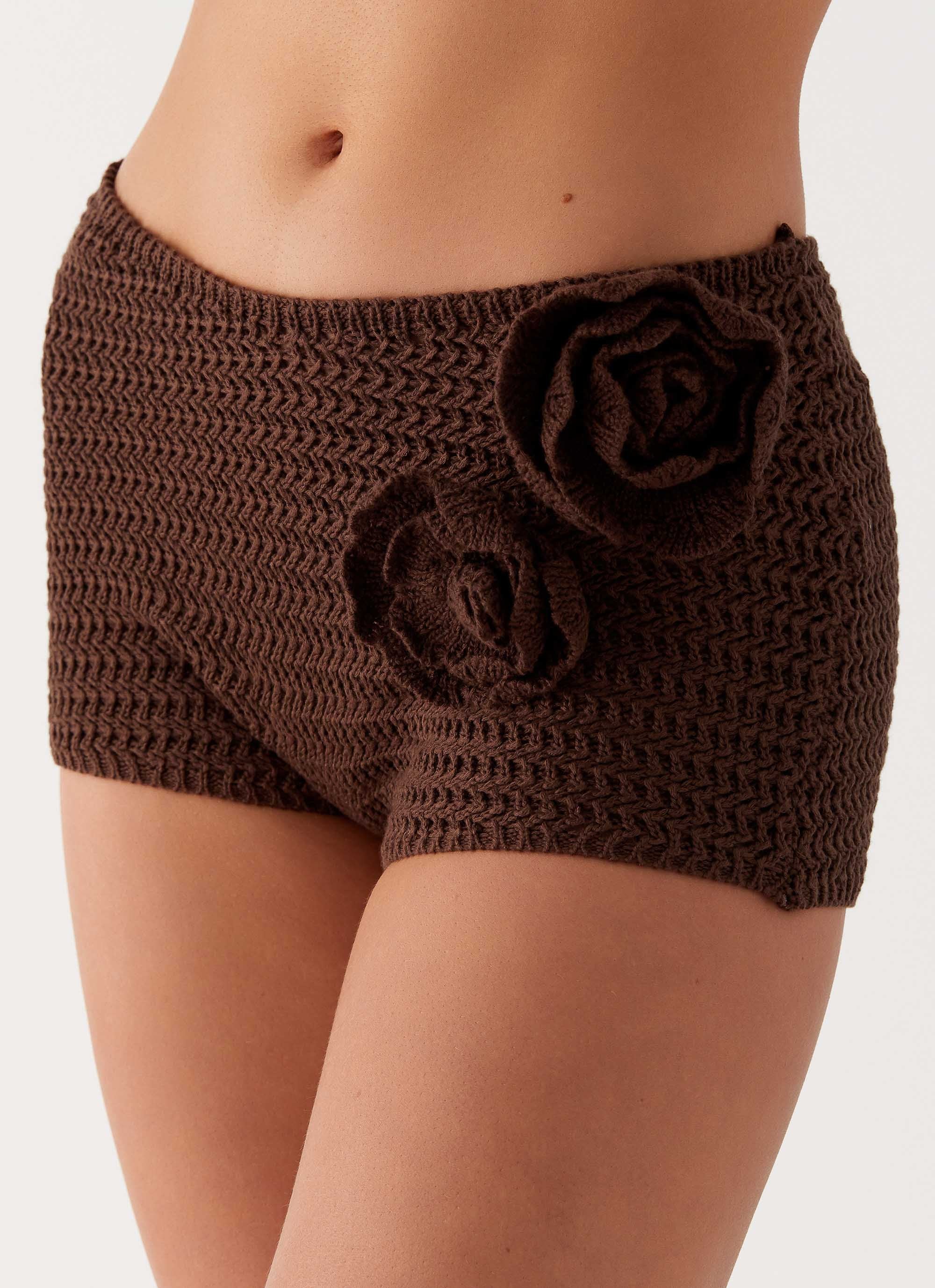 Maia Rose Crochet Mini Shorts - Chocolate - Image 2