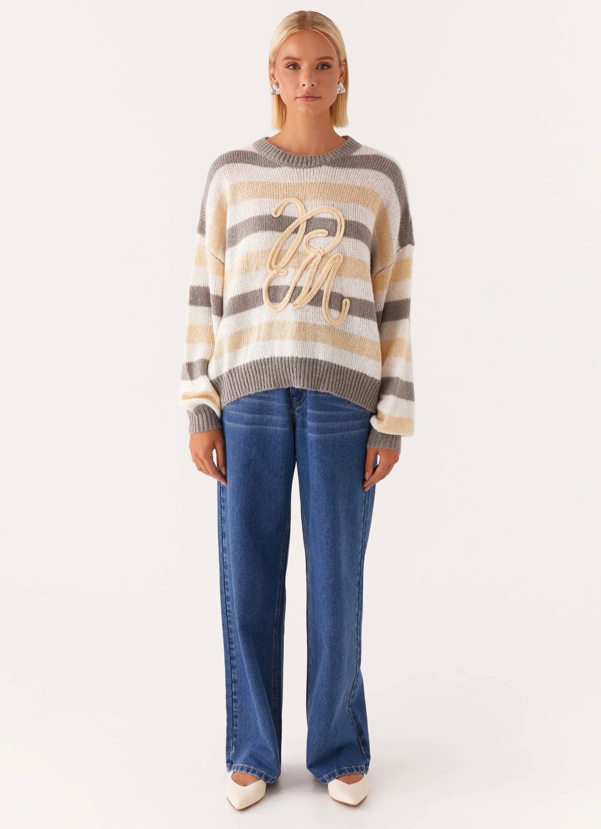 Main Character Oversized Knit Sweater - Stripe - Image 2