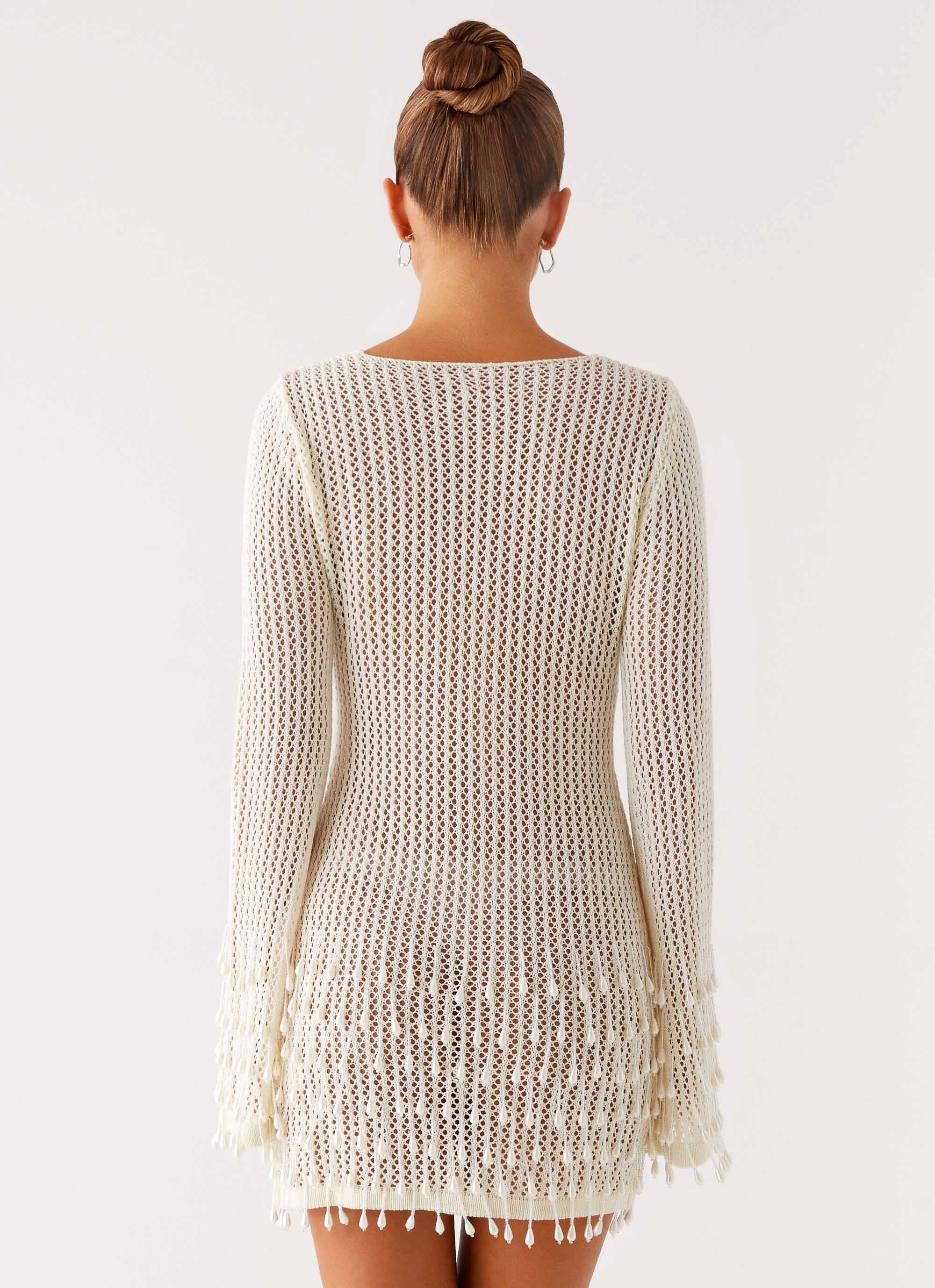 Majestic Beaded Crochet Mini Dress - Ivory - Image 3