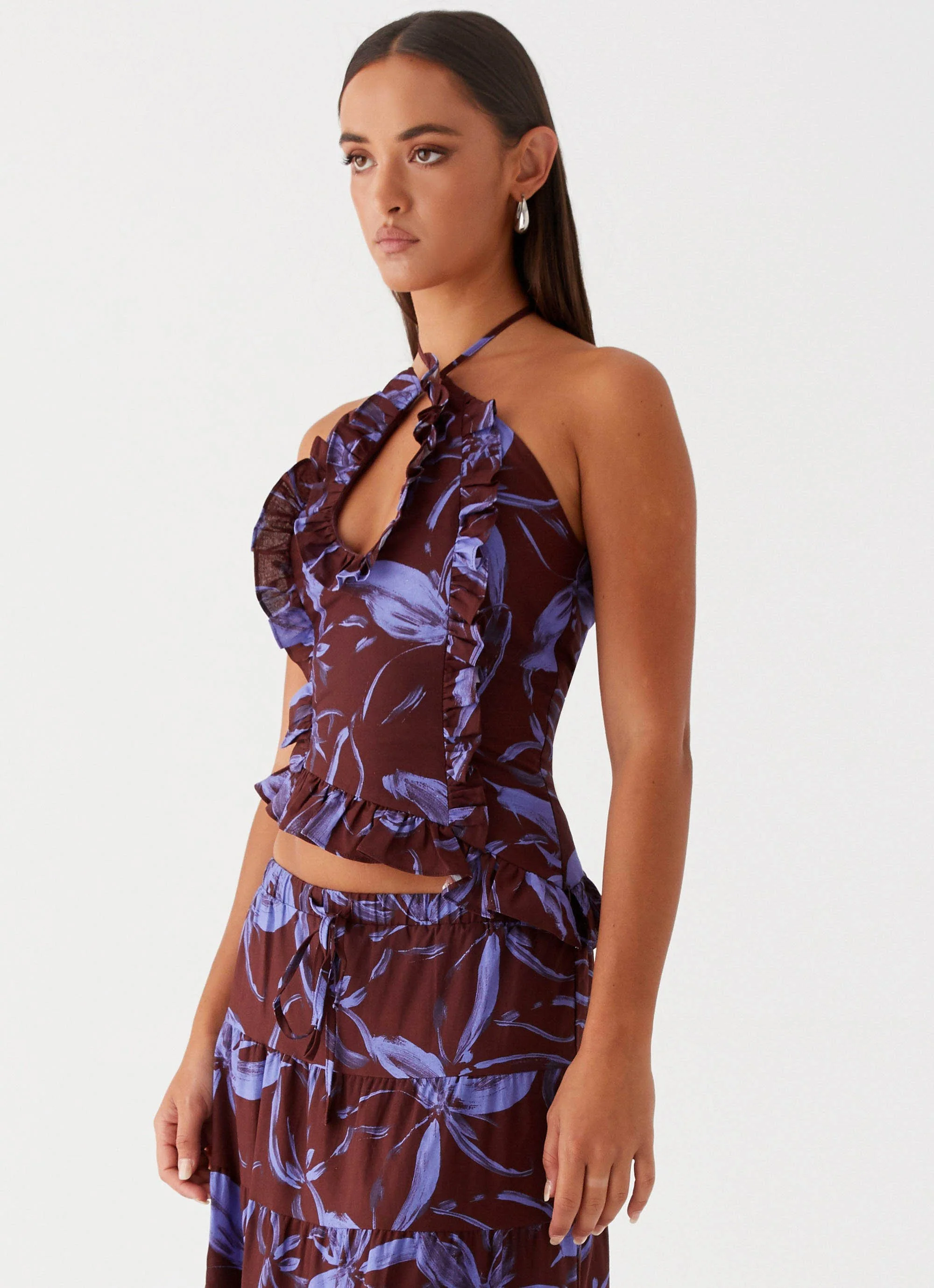 Mariella Linen Top - Purple Brown Floral - Image 4