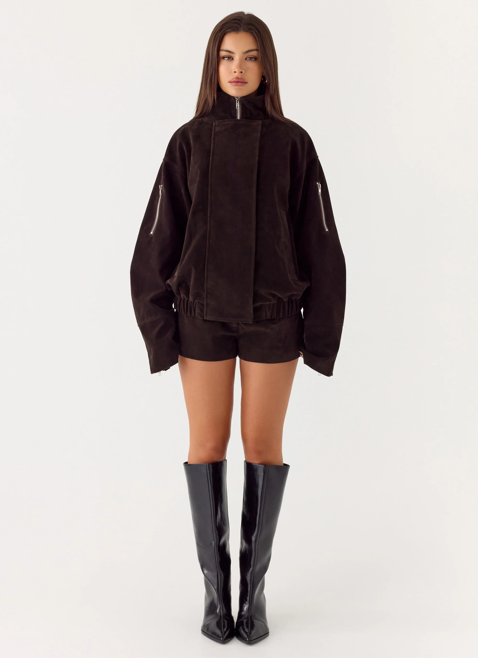 Marlow Faux Suede Jacket - Chocolate - Image 2