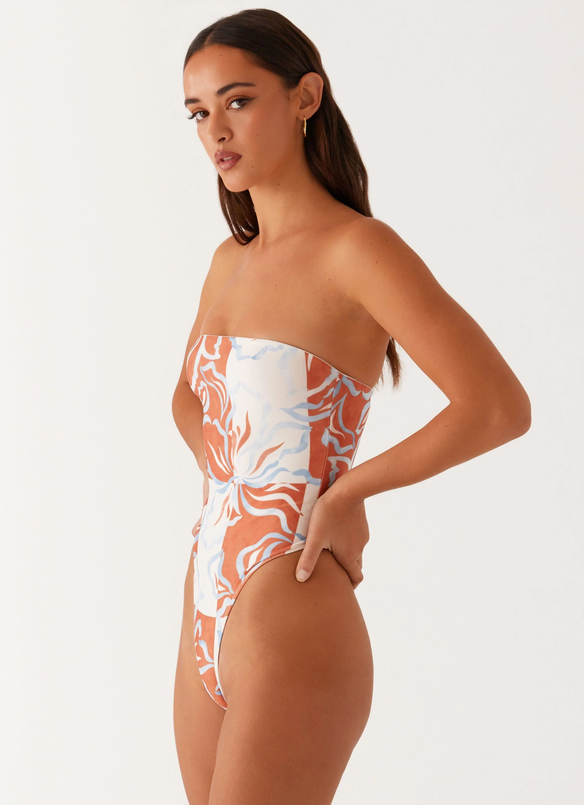 Maxine Strapless One Piece Swimsuit - Orange Blue Floral - Image 4