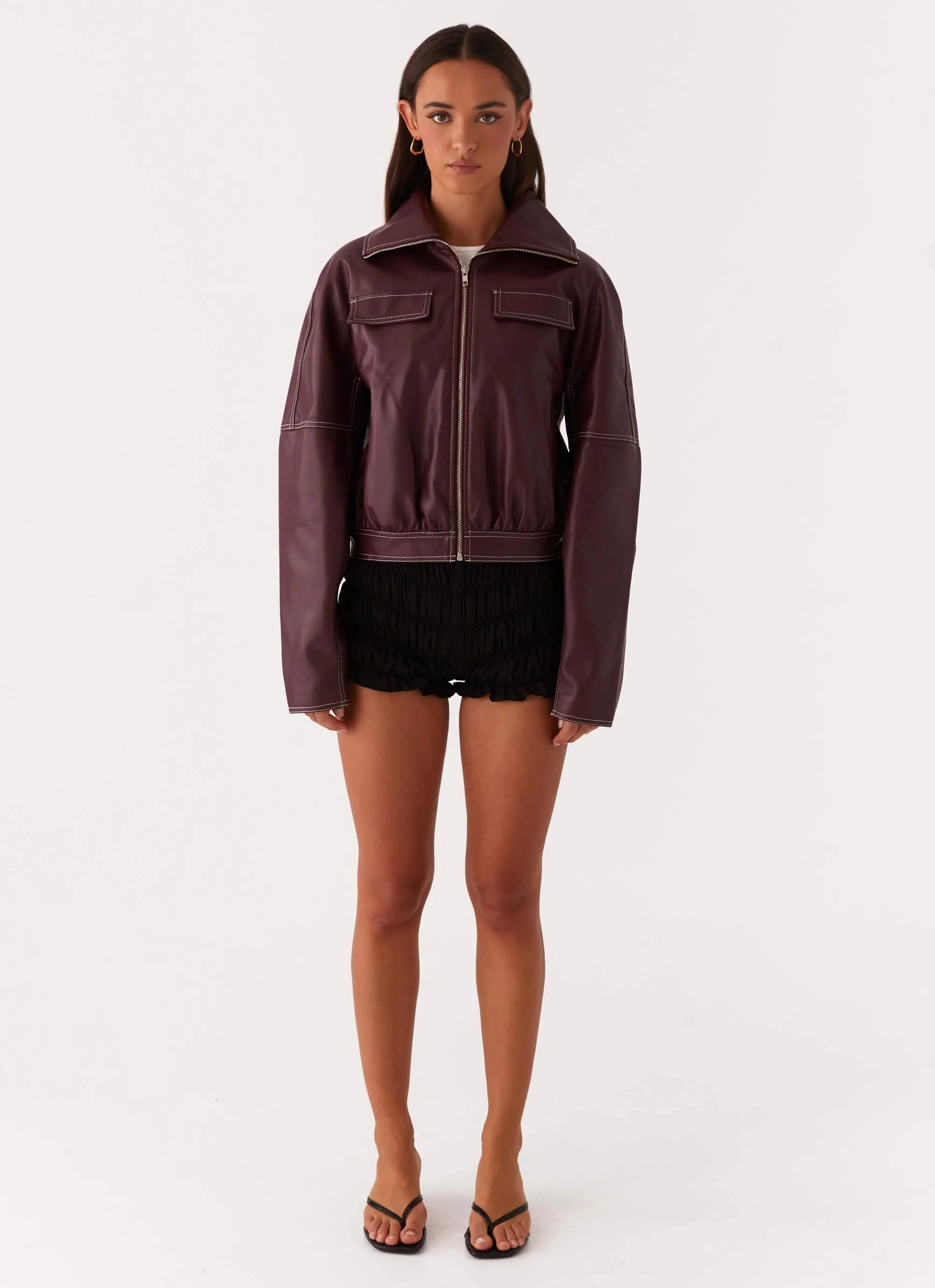 Meant To Be PU Boxy Jacket - Wine - Image 2