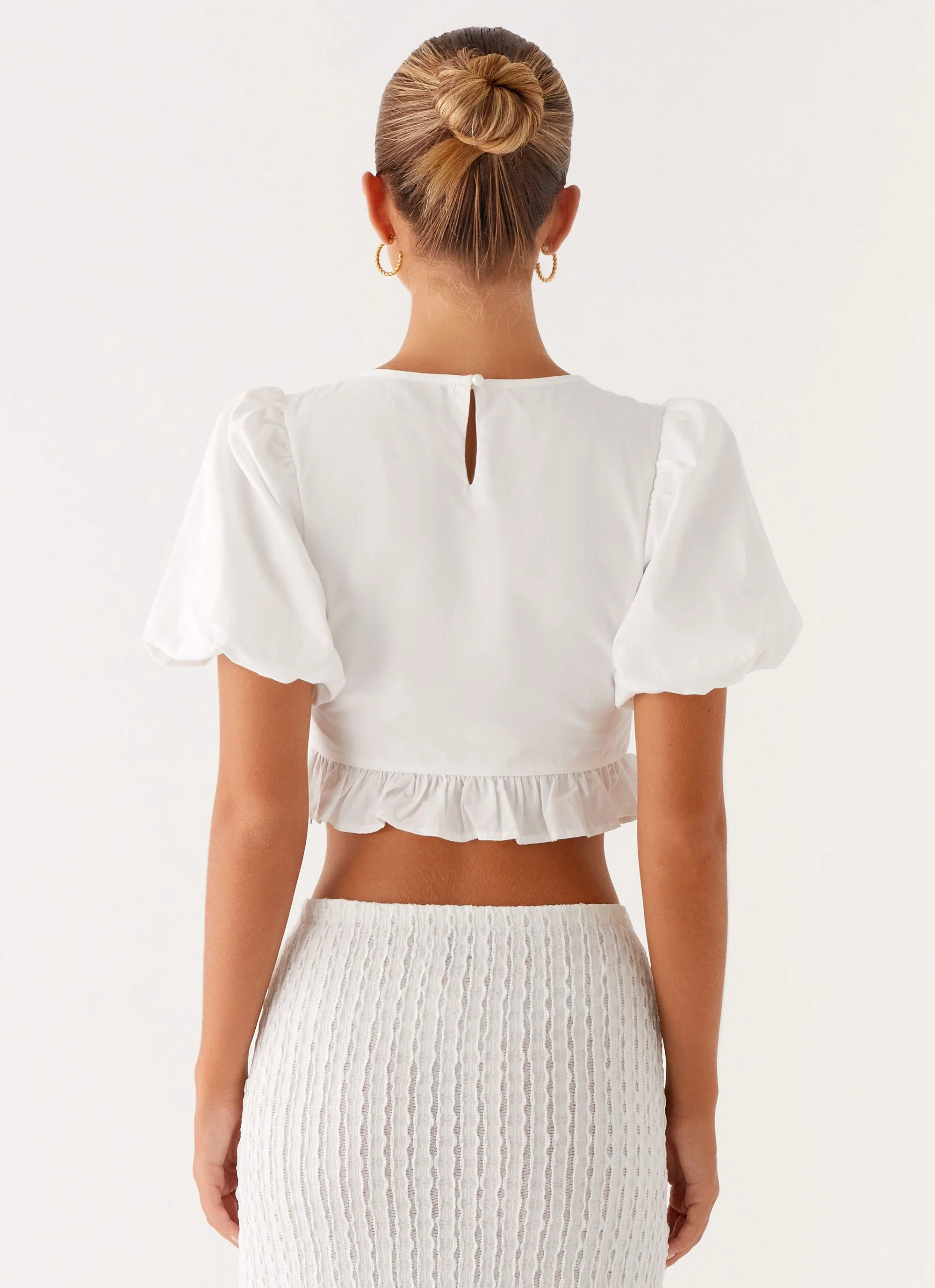 Megan Balloon Sleeve Top - White - Image 4