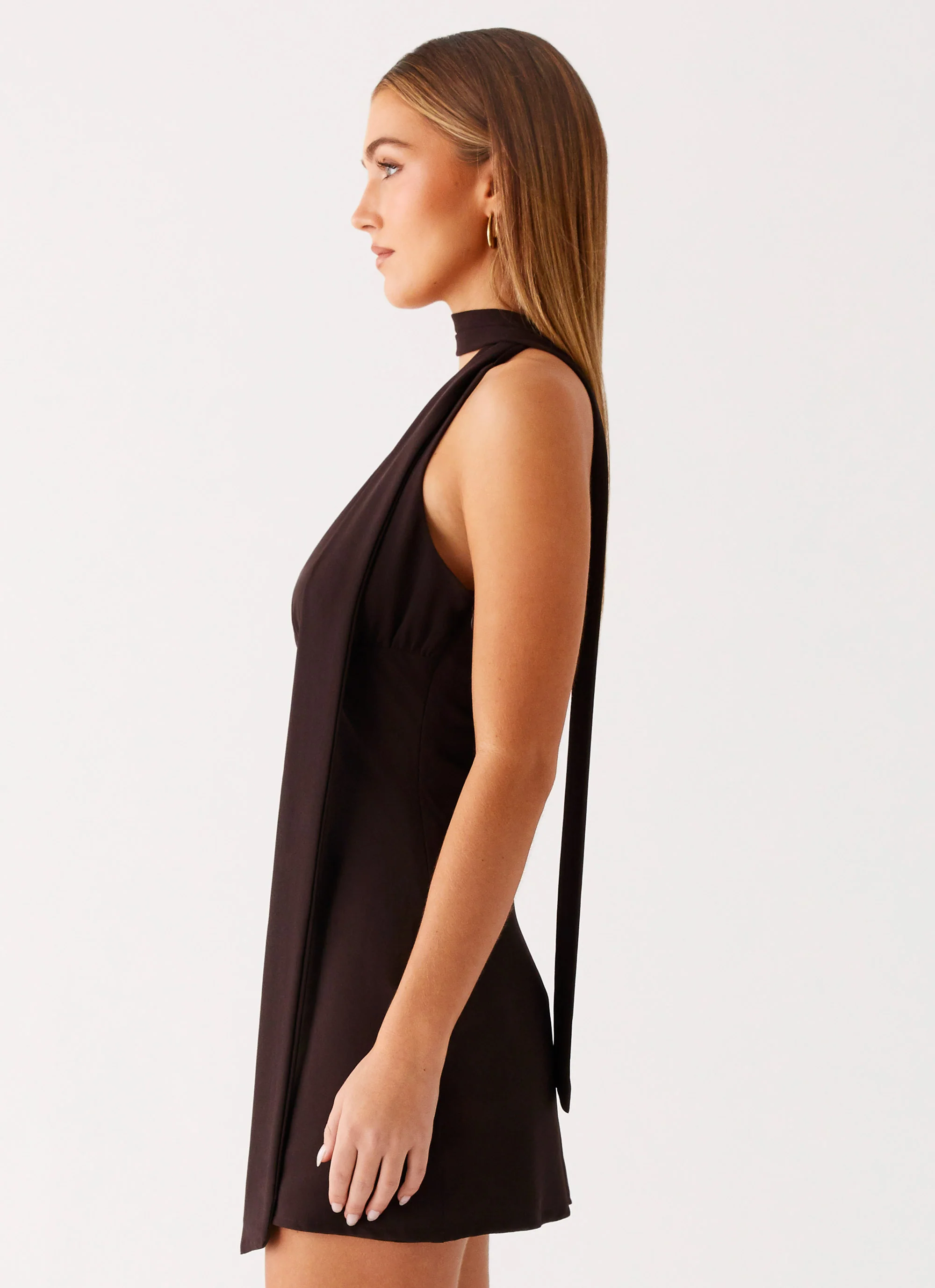 Melisande Scarf Neck Mini Dress - Cool Chocolate - Image 8