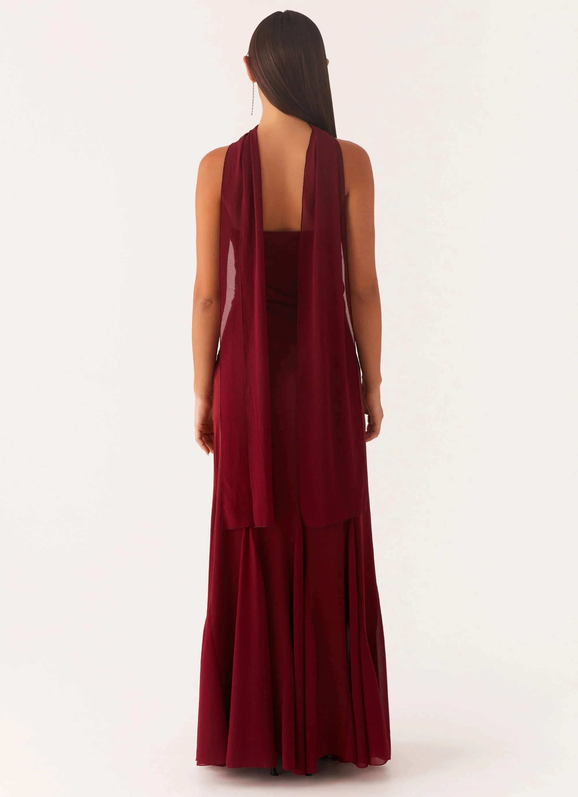 Melrose Satin Chiffon Maxi Dress - Deep Red - Image 4