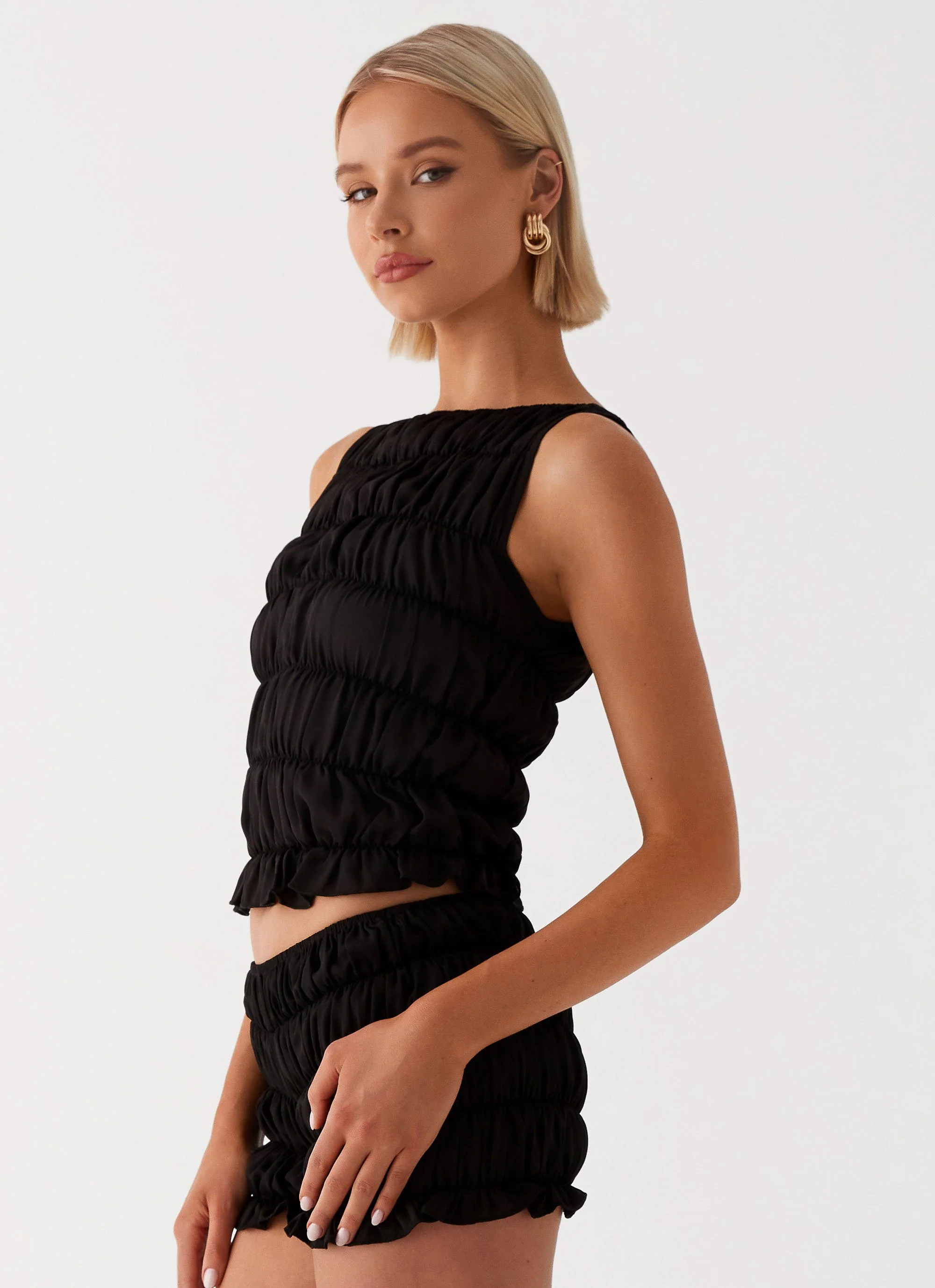 Messina Ruched Tank Top - Black - Image 3