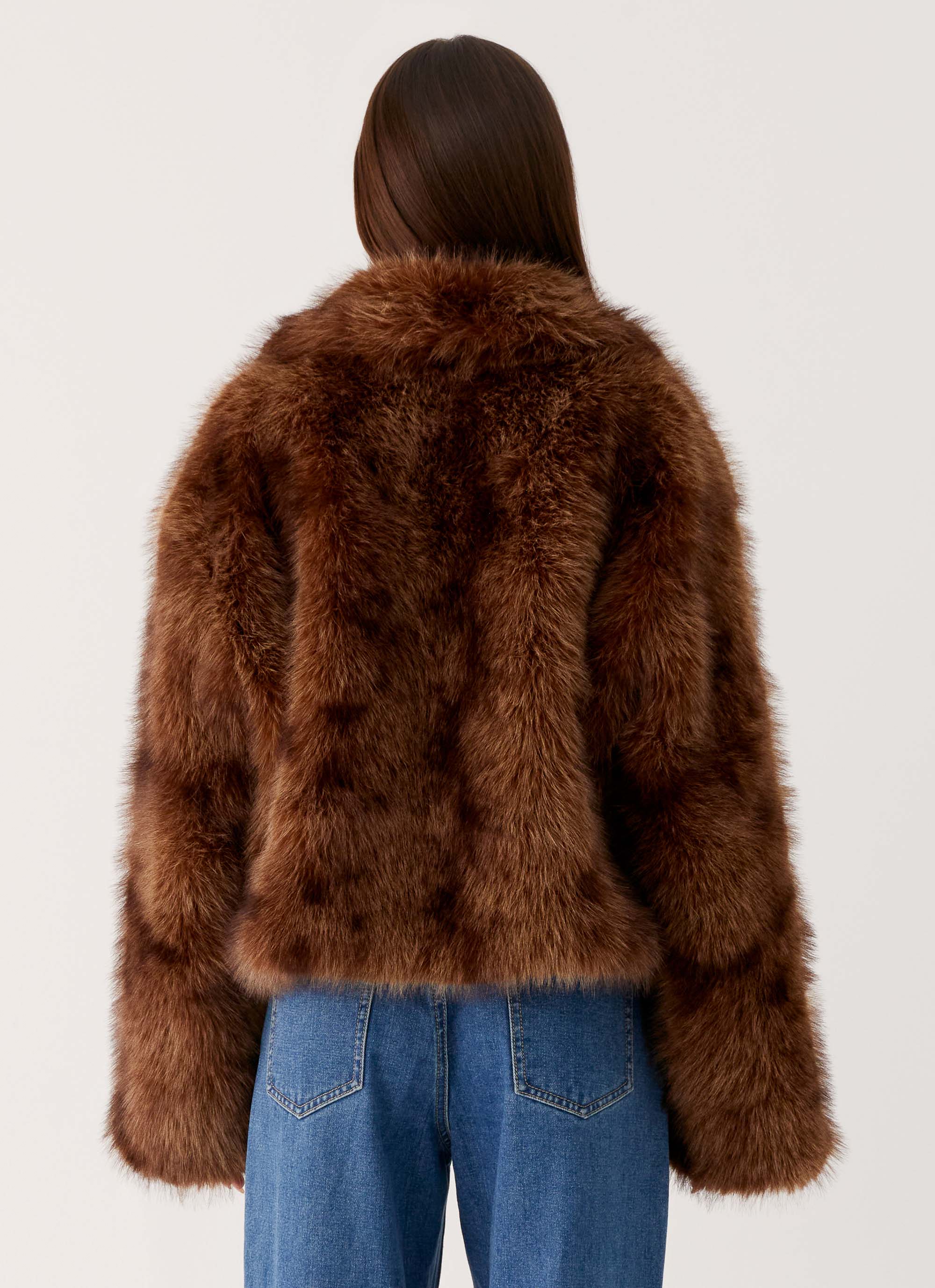 Miccy Cropped Faux Fur Coat - Chocolate - Image 5