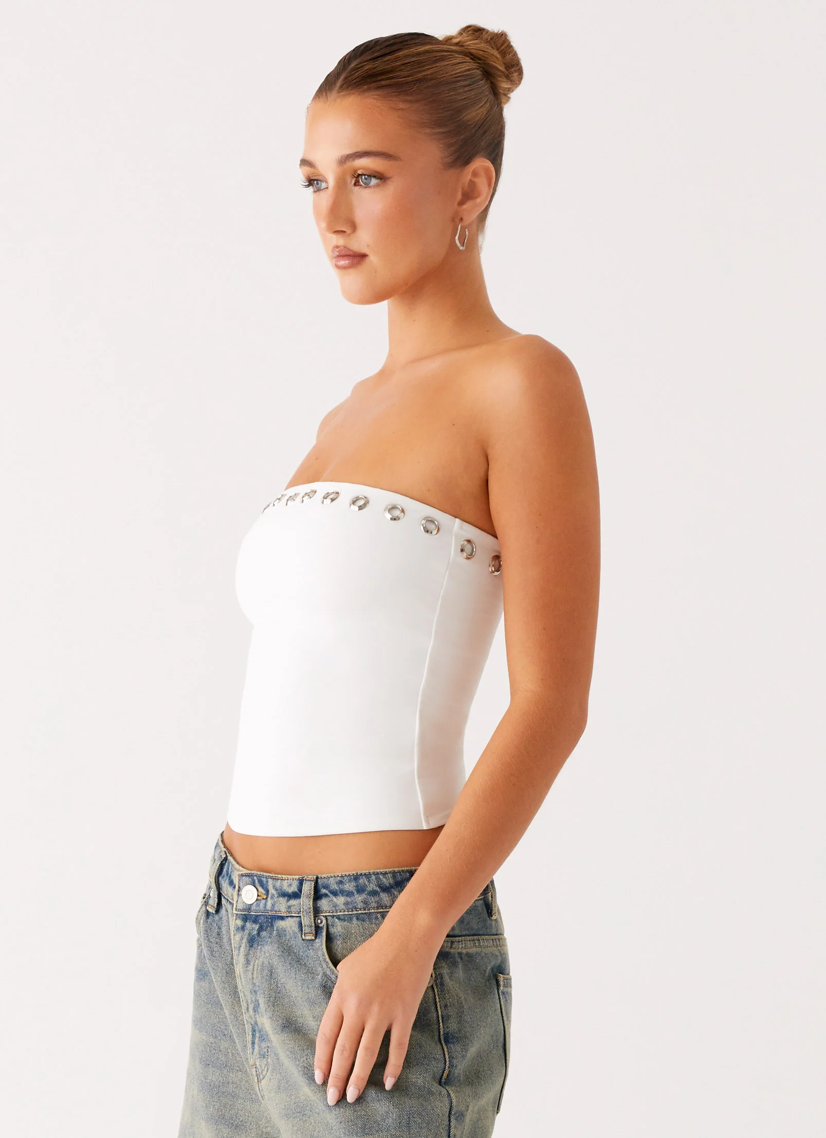 Miku Eyelet Strapless Top - White - Image 3