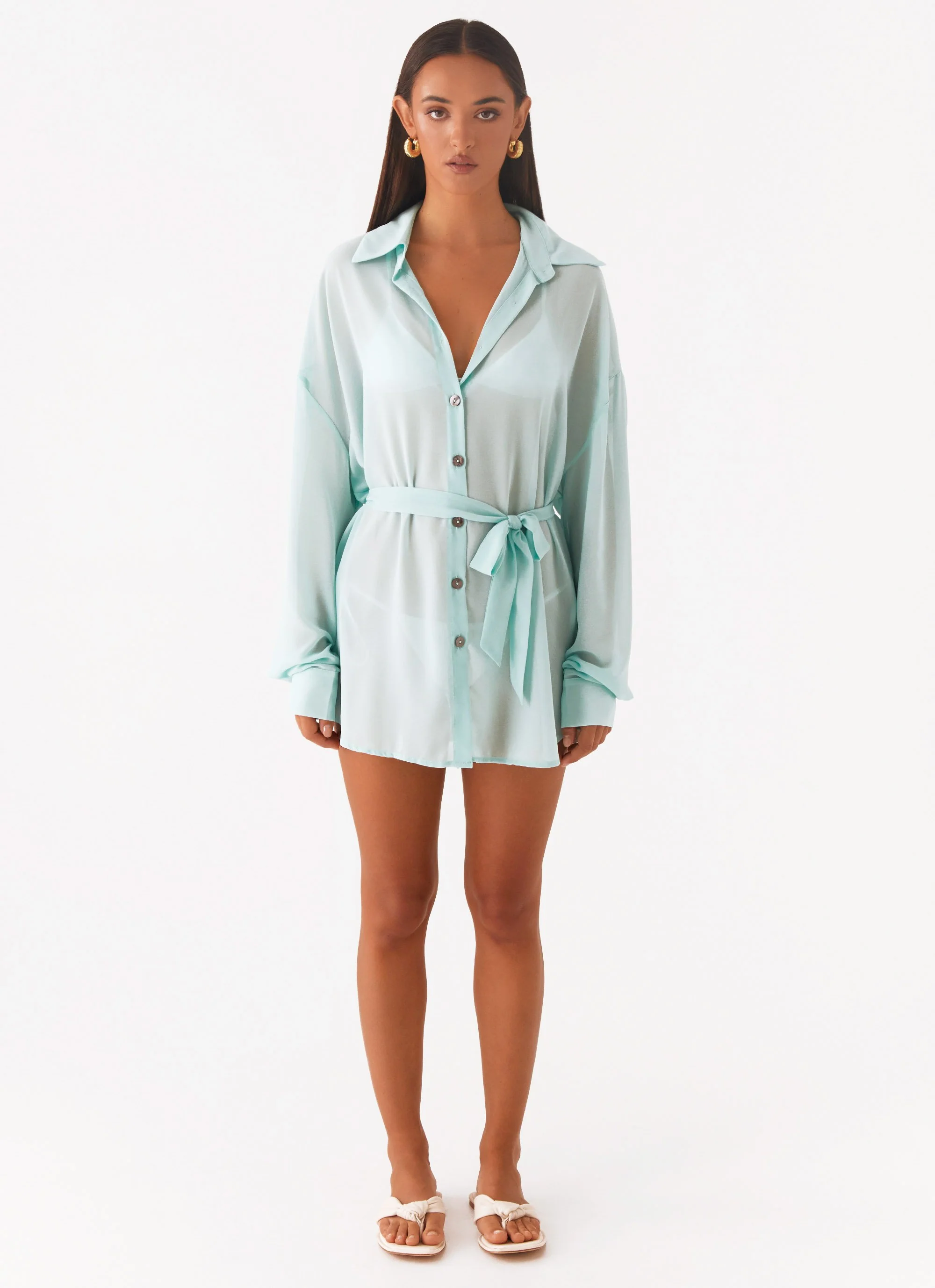 Miley Oversized Chiffon Shirt - Pale Blue - Image 2