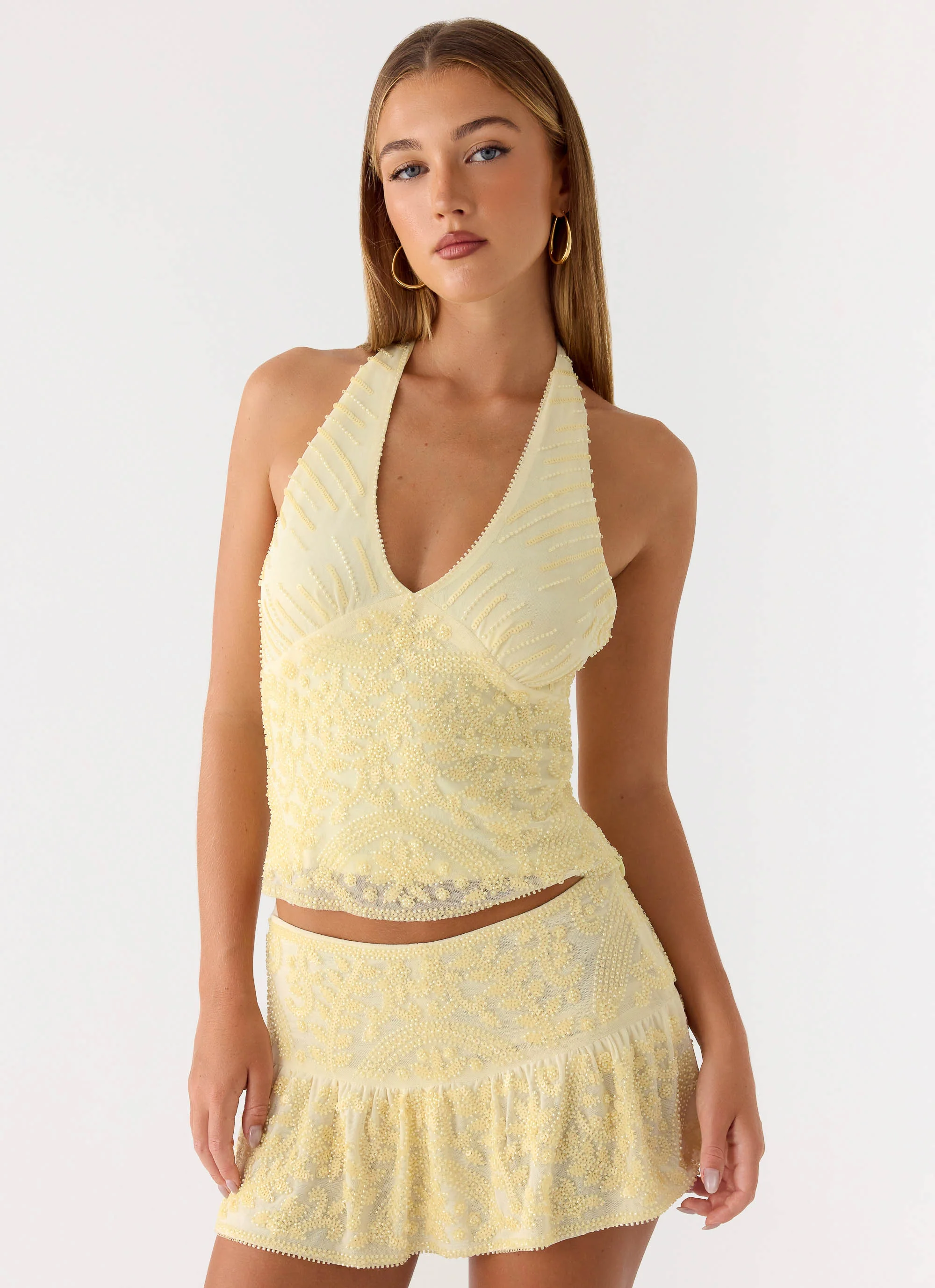 Mimi Beaded Mini Skort - Yellow - Image 6