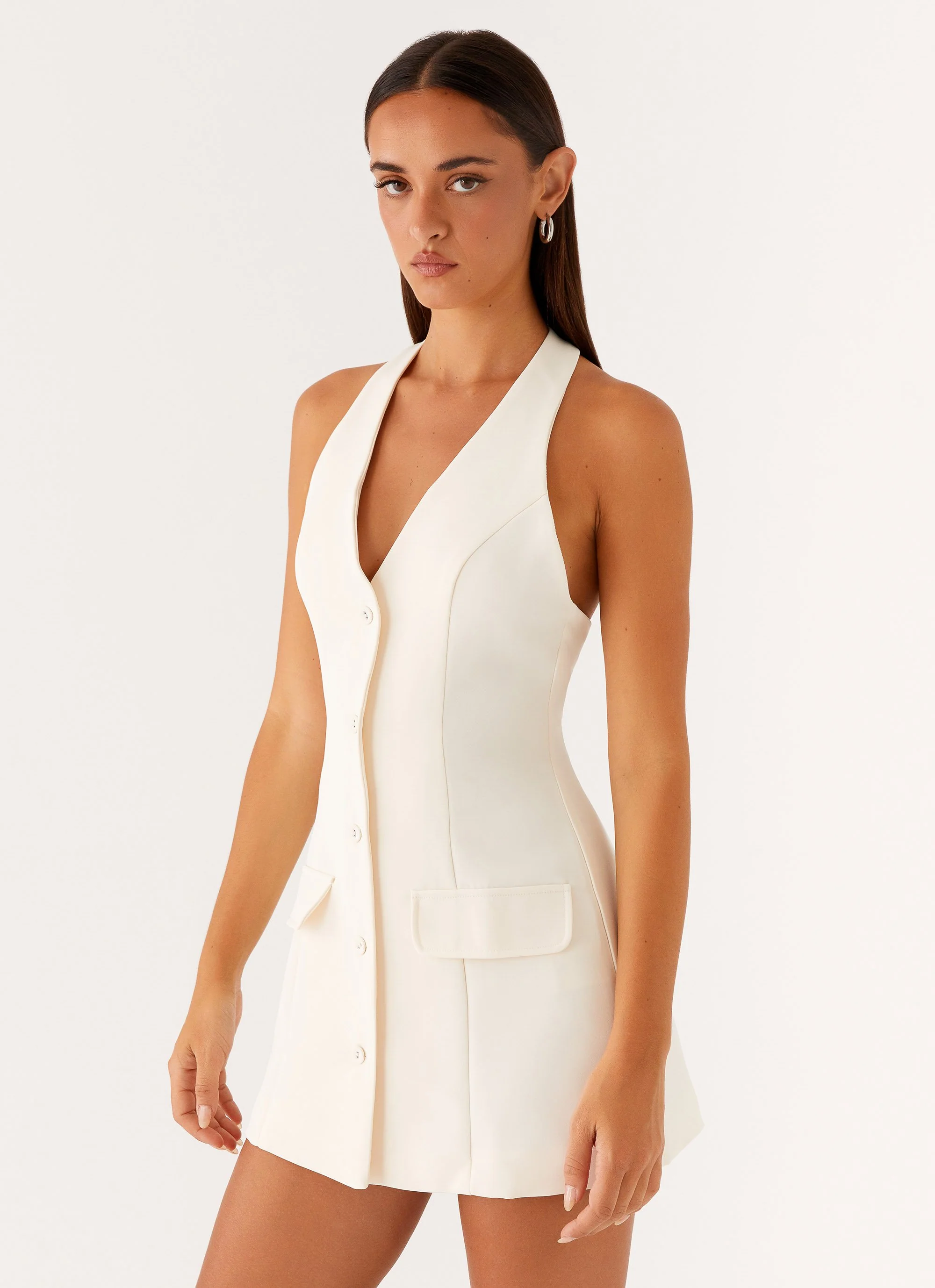 Mira Halter Neck Mini Dress - Ivory - Image 5