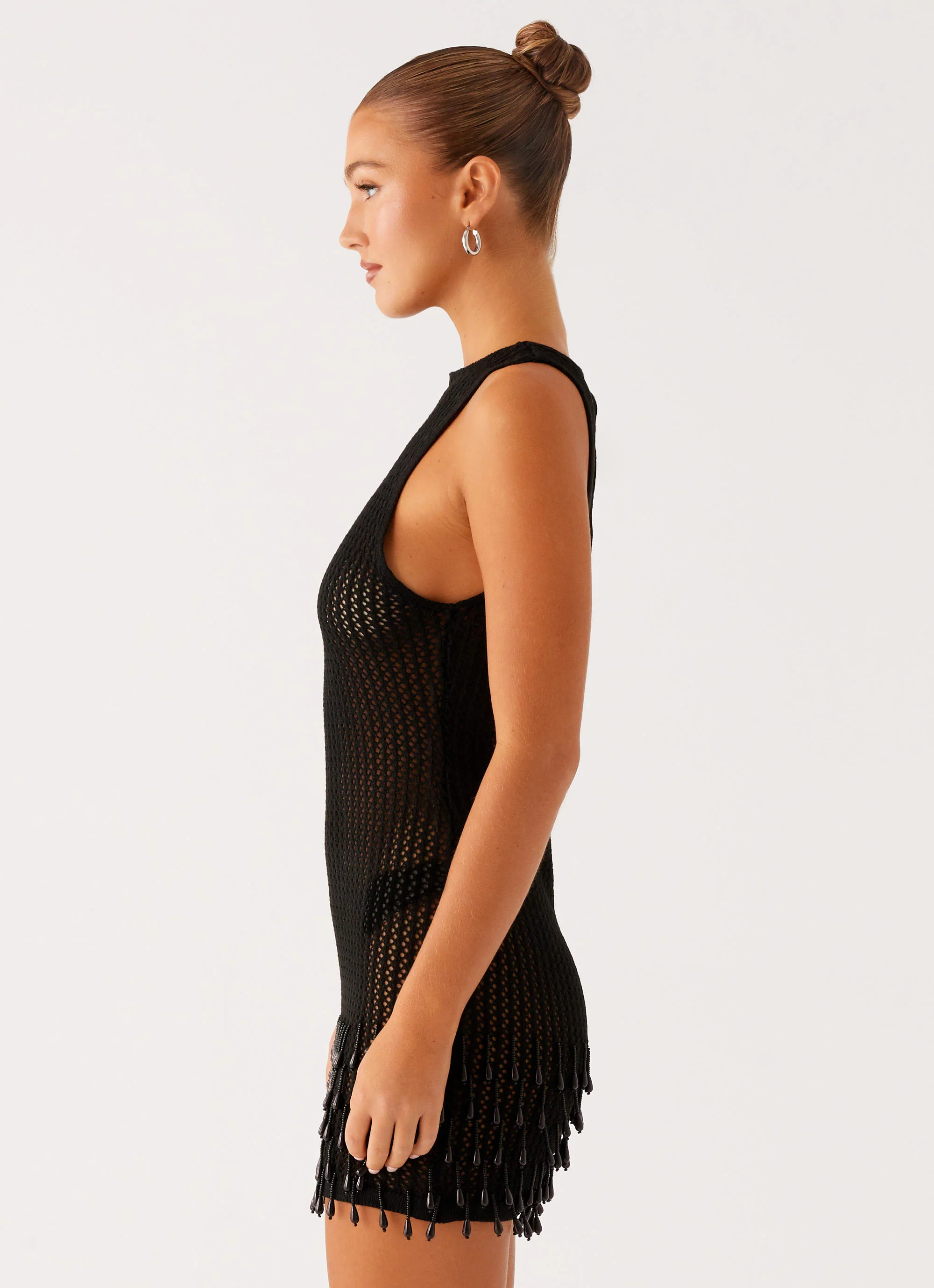 Miracle Beaded Crochet Mini Dress - Black - Image 5