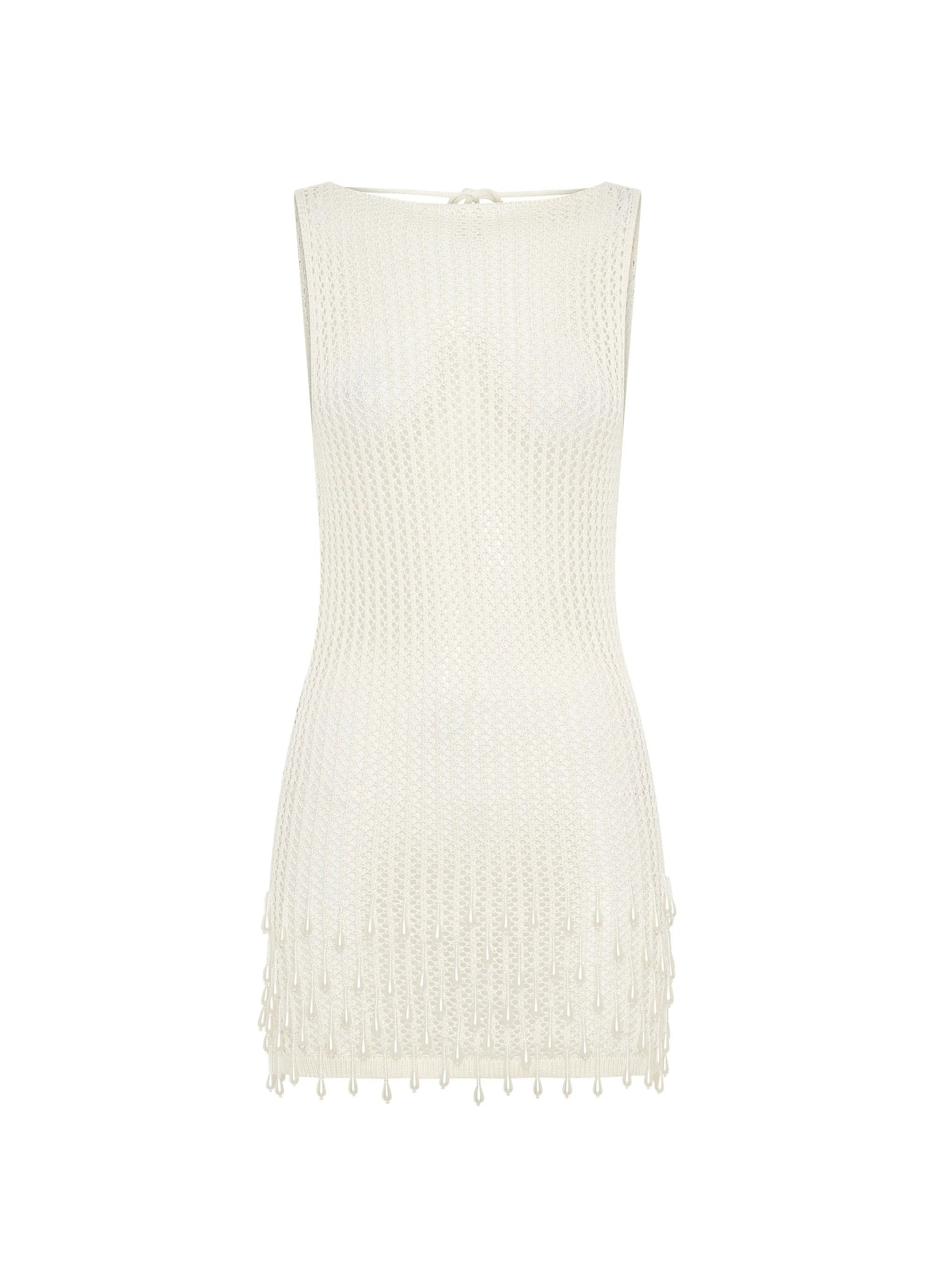 Miracle Beaded Crochet Mini Dress - Ivory - Image 3