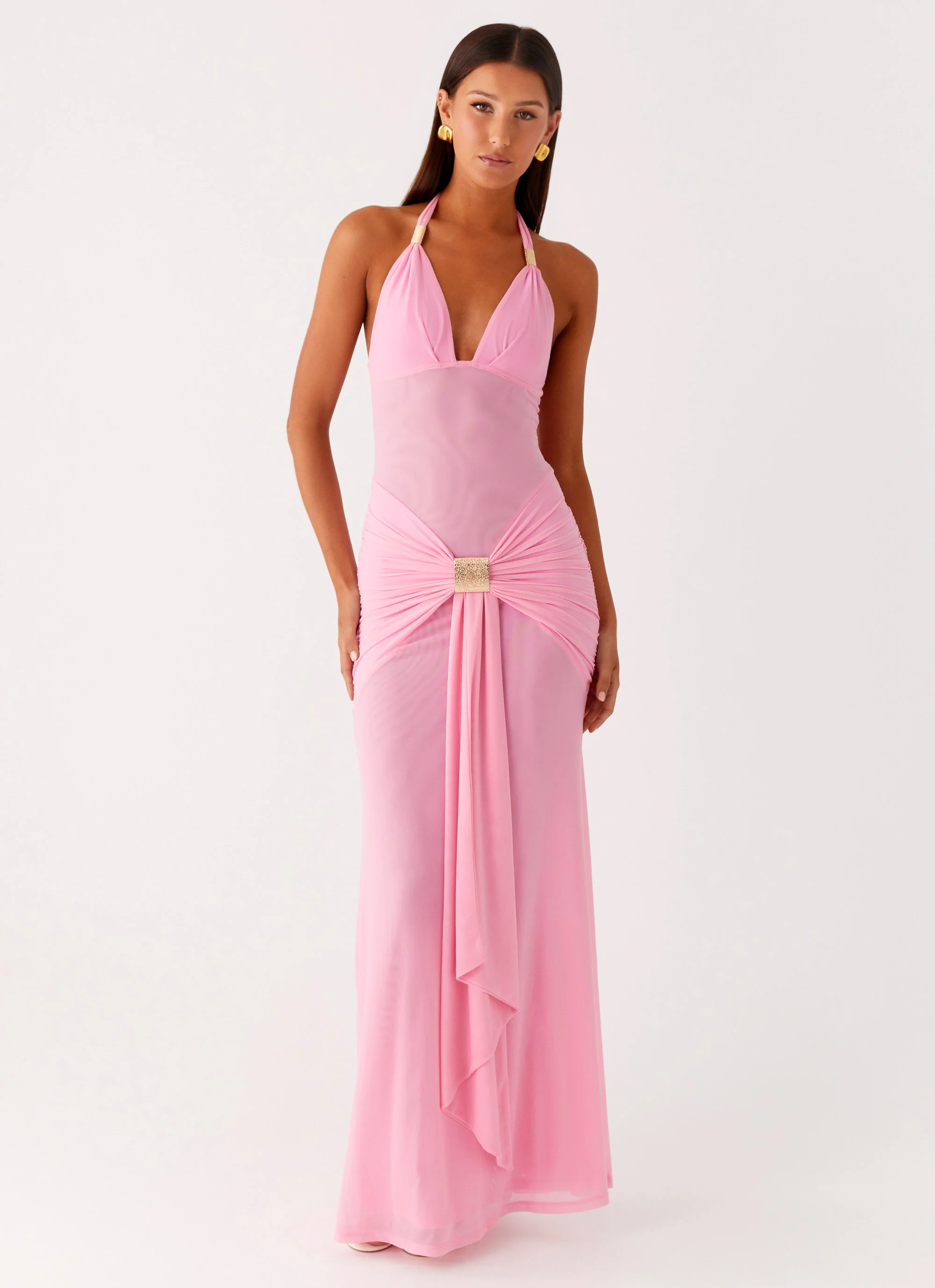 Miyah Halter Hardware Maxi Dress - Baby Pink - Image 6