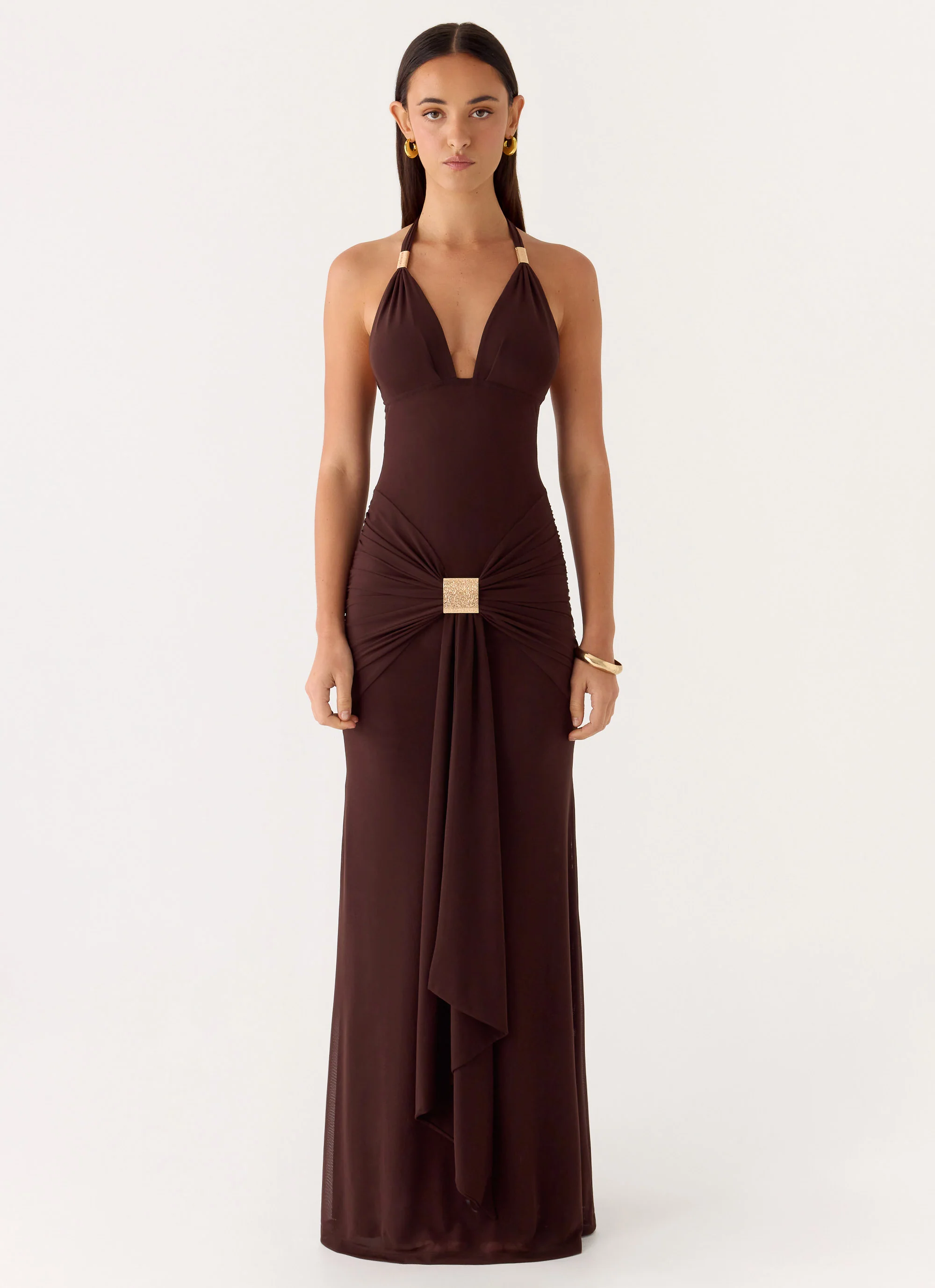 Miyah Halter Hardware Maxi Dress - Chocolate - Image 2