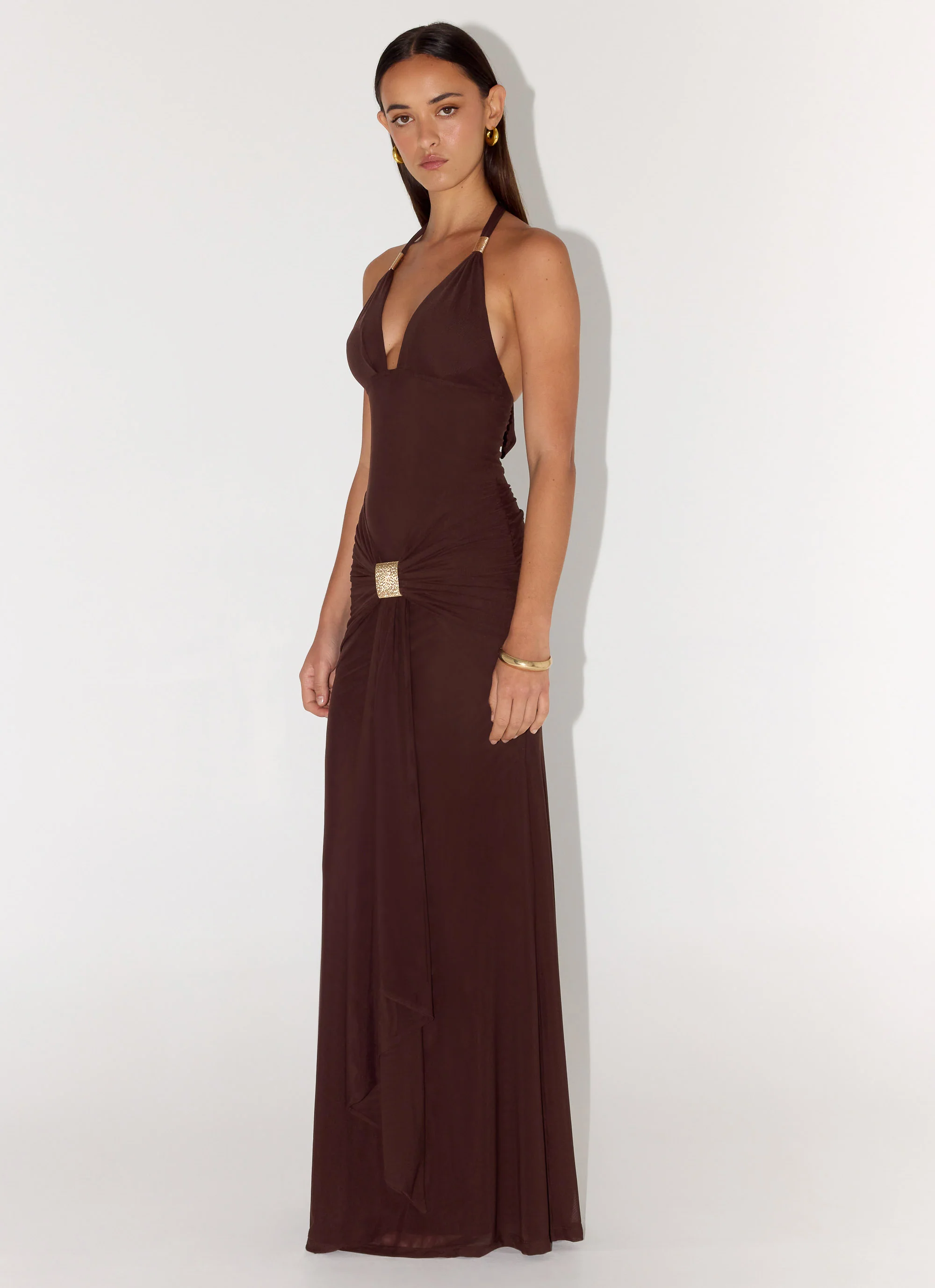 Miyah Halter Hardware Maxi Dress - Chocolate - Image 5