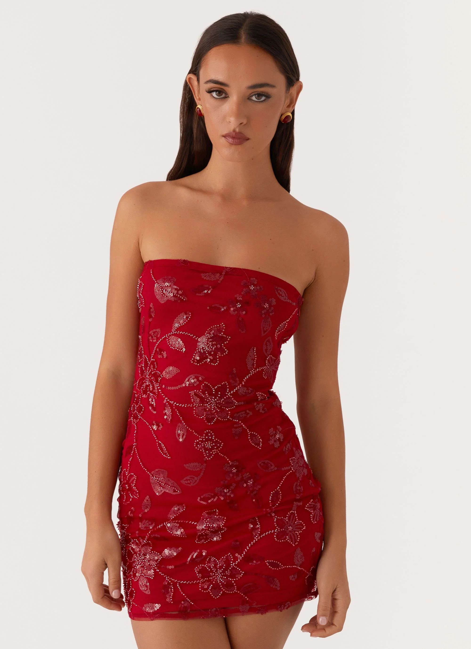 Moorey Beaded Mini Dress - Red - Image 5