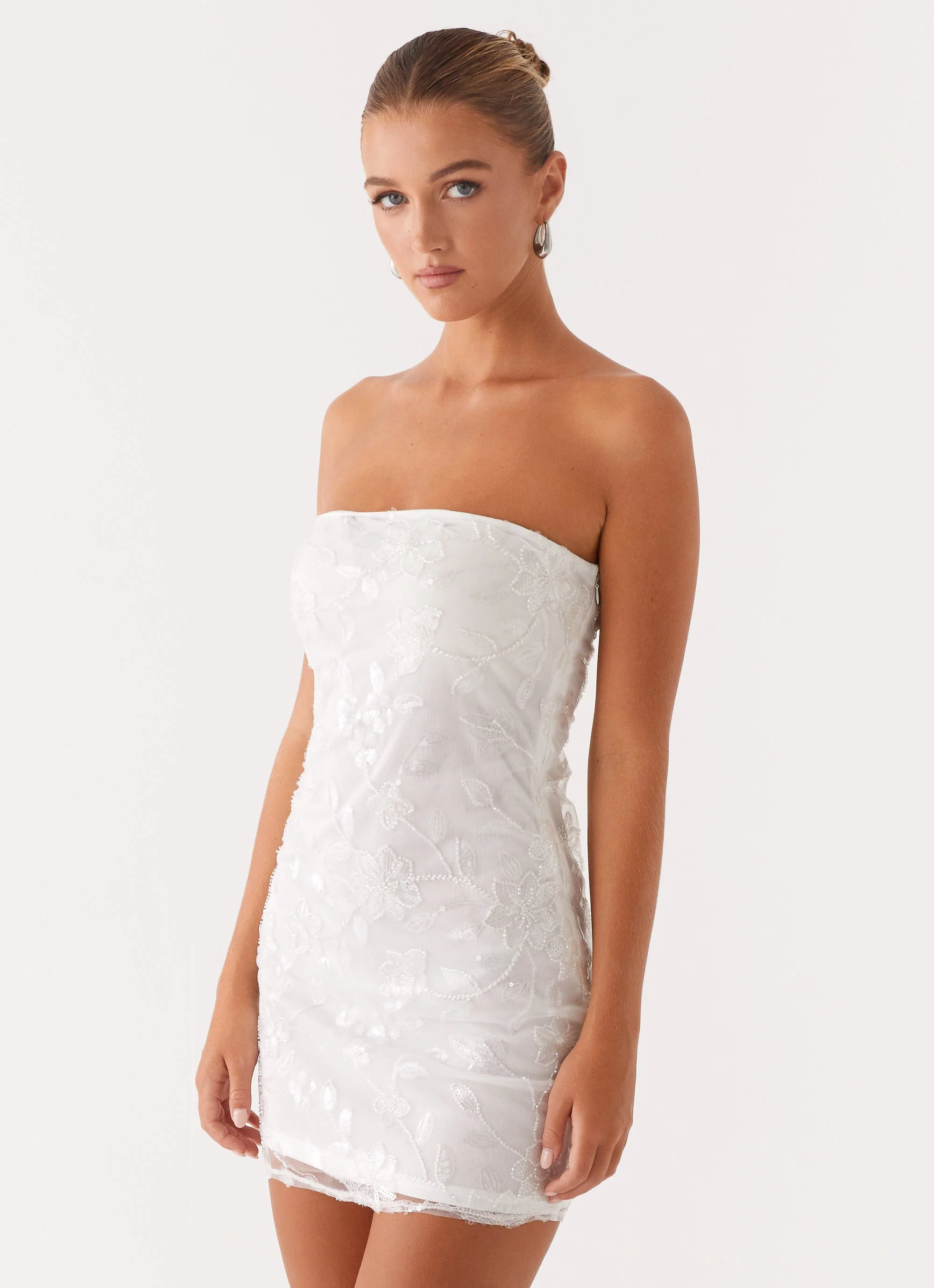 Moorey Beaded Mini Dress - White Silver - Image 3