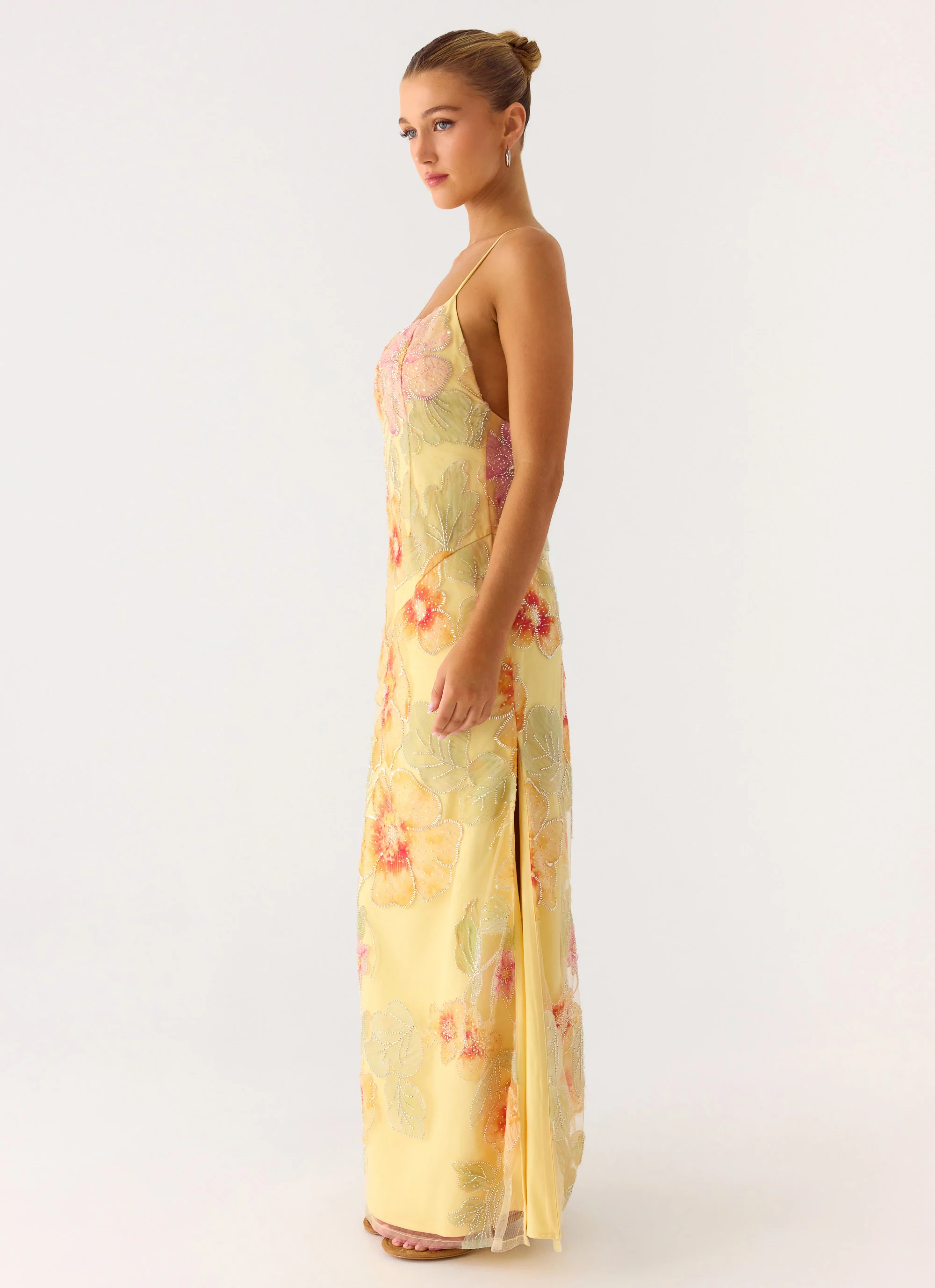 Morning Light Beaded Maxi Dress - Yellow Floral Beaded - Image 3