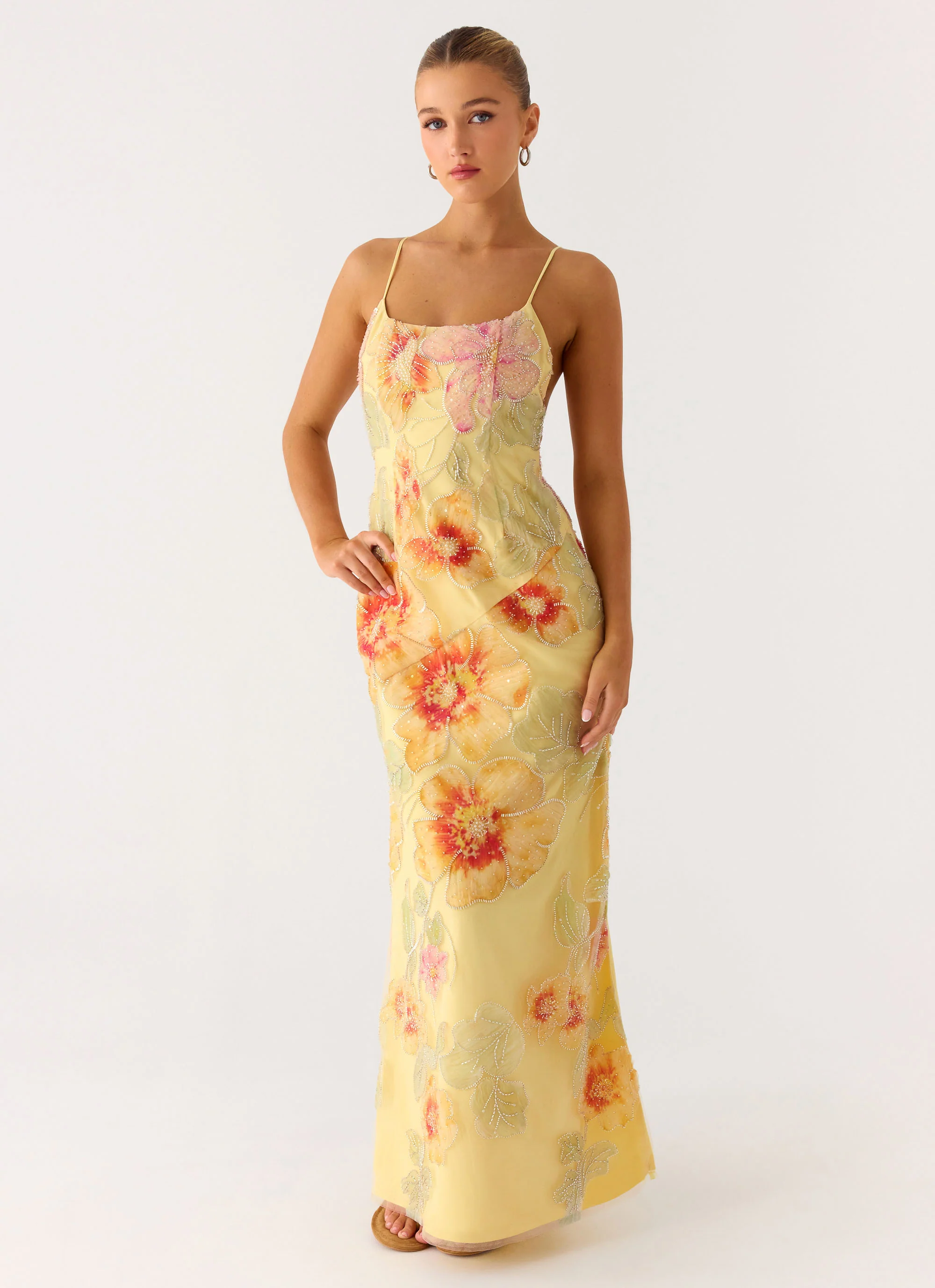 Morning Light Beaded Maxi Dress - Yellow Floral Beaded - Image 7