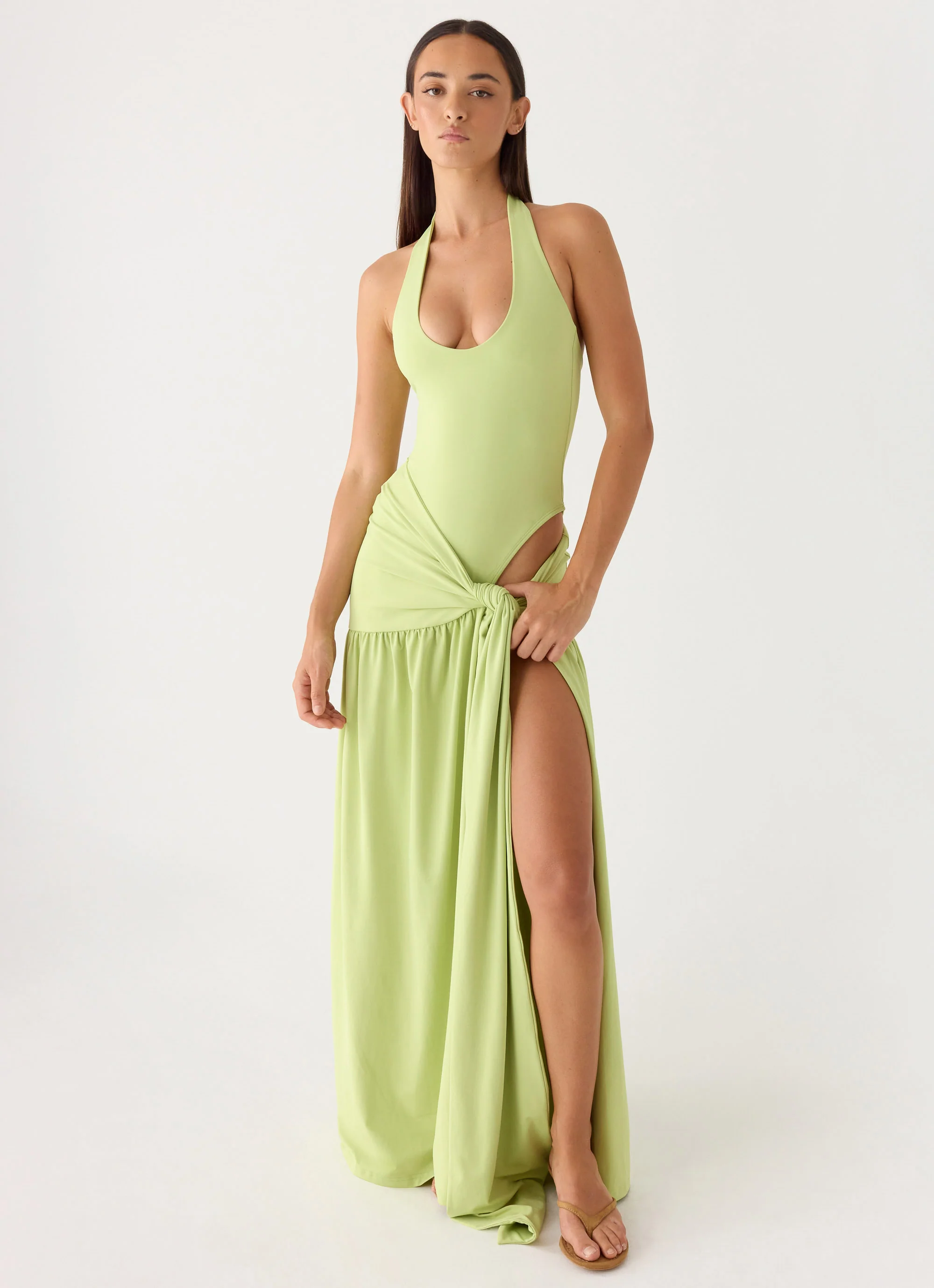 My Answer Bodysuit Maxi Dress - Lime - Image 5
