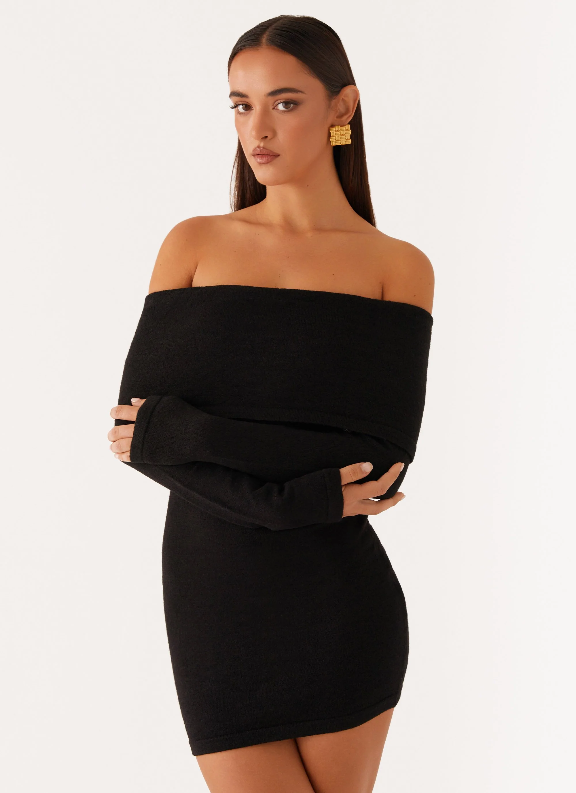 Myla Off Shoulder Mini Dress - Black - Image 6