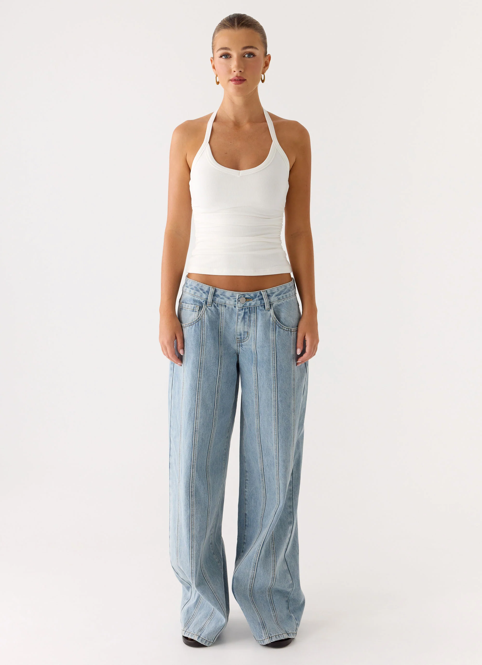 Naturi Ribbed Halter Top - White - Image 3