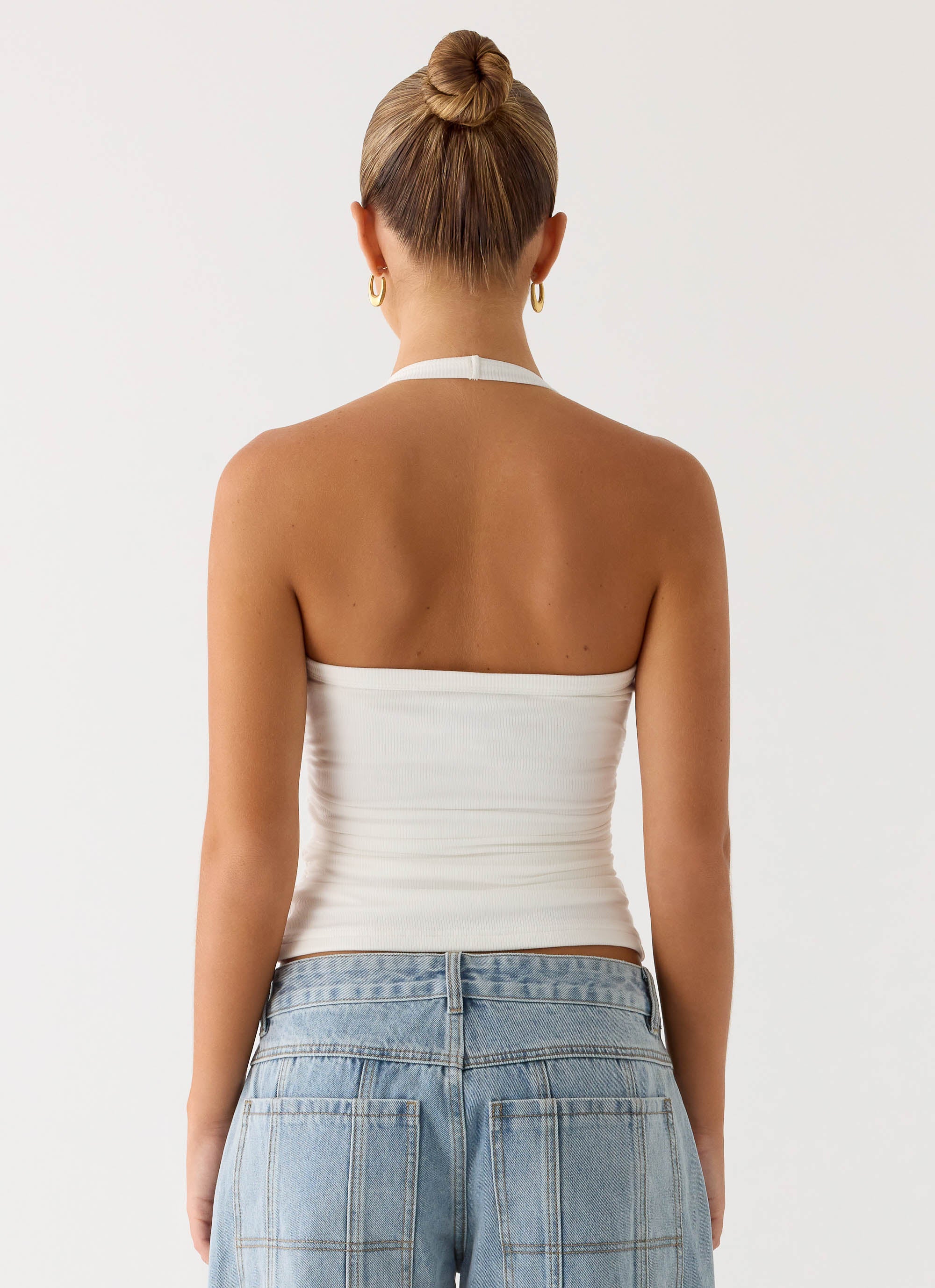 Naturi Ribbed Halter Top - White - Image 4