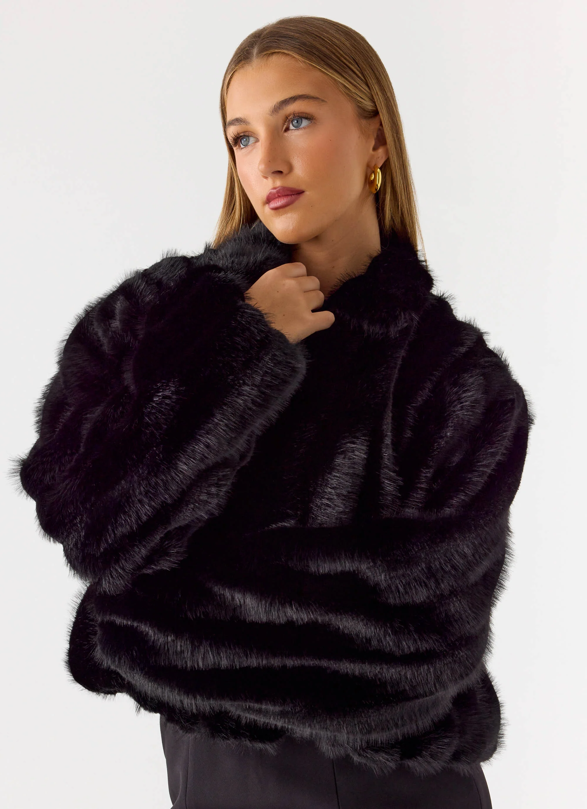 Naylor Faux Fur Jacket - Black - Image 4