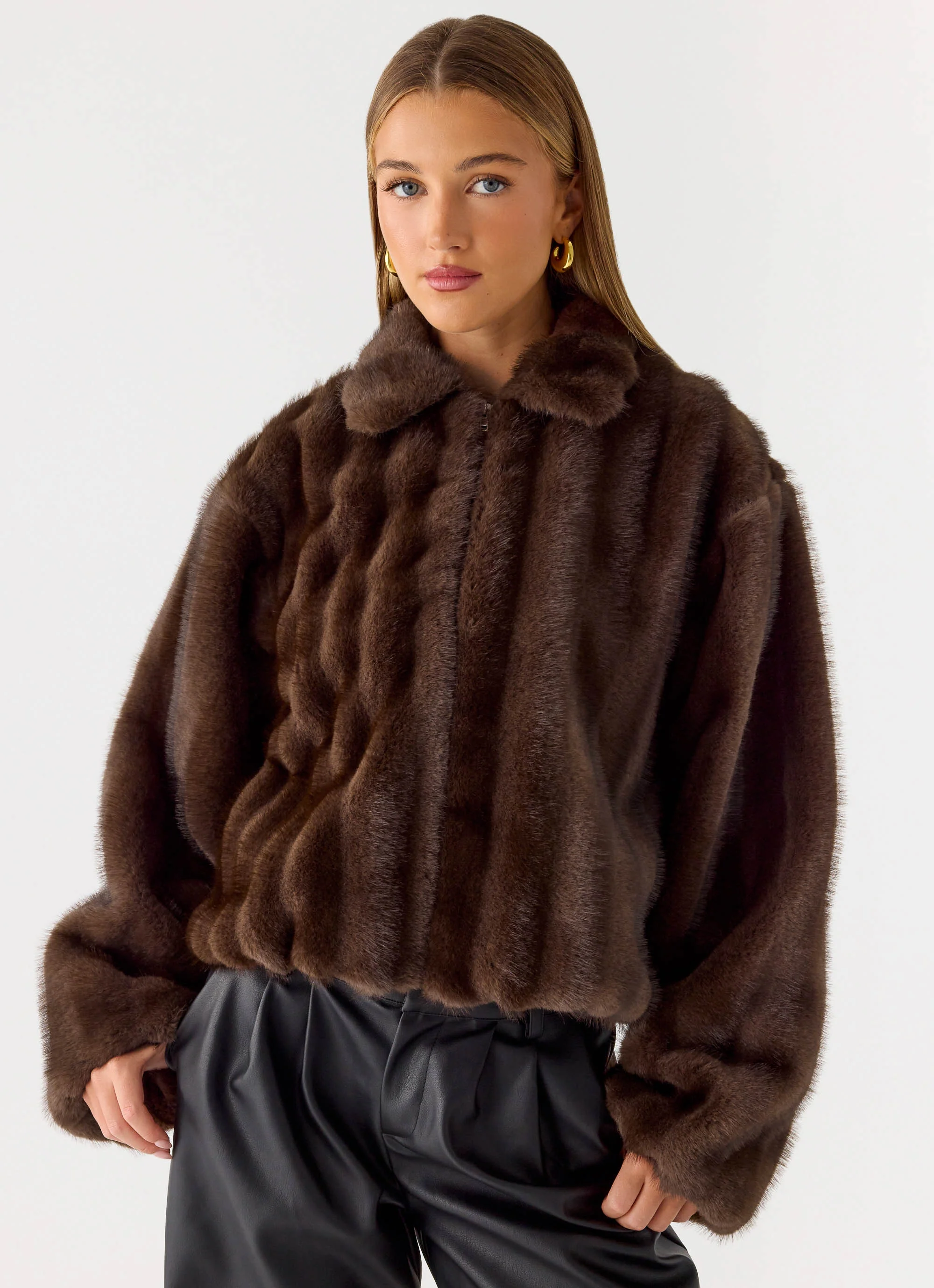 Naylor Faux Fur Jacket - Chocolate - Image 5