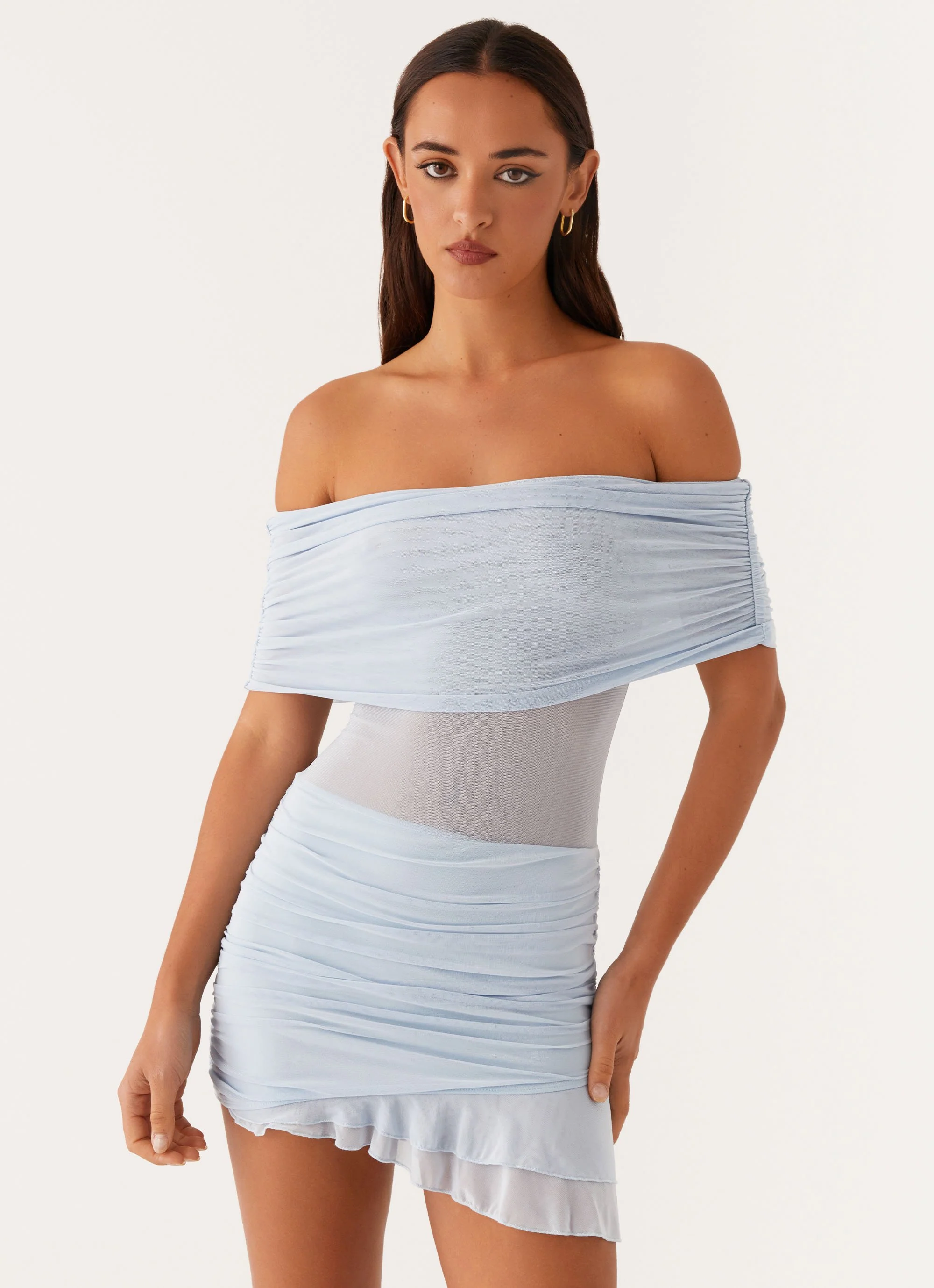 Nelly Off Shoulder Mini Dress - Blue - Image 6
