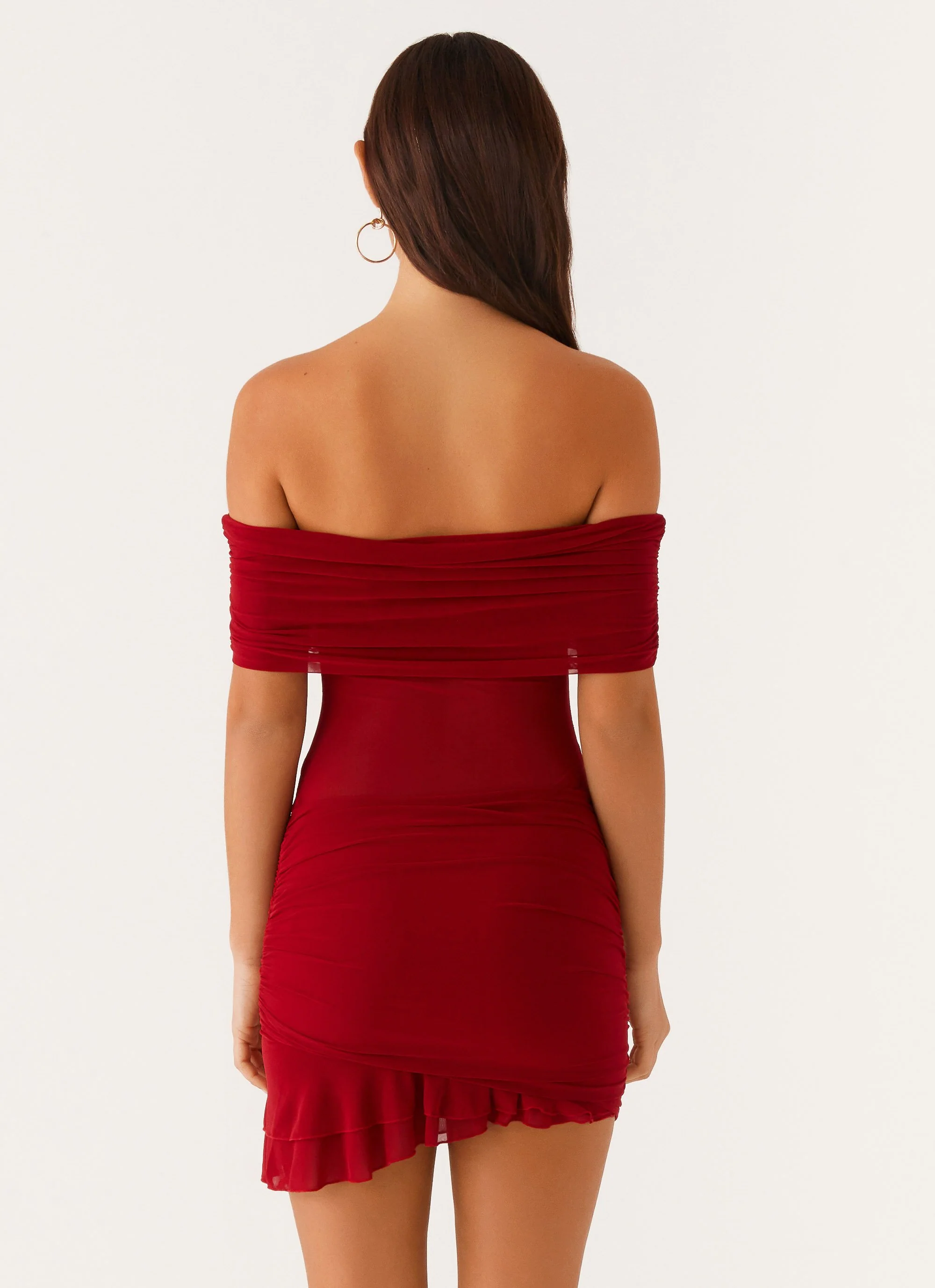 Nelly Off Shoulder Mini Dress - Deep Red - Image 4