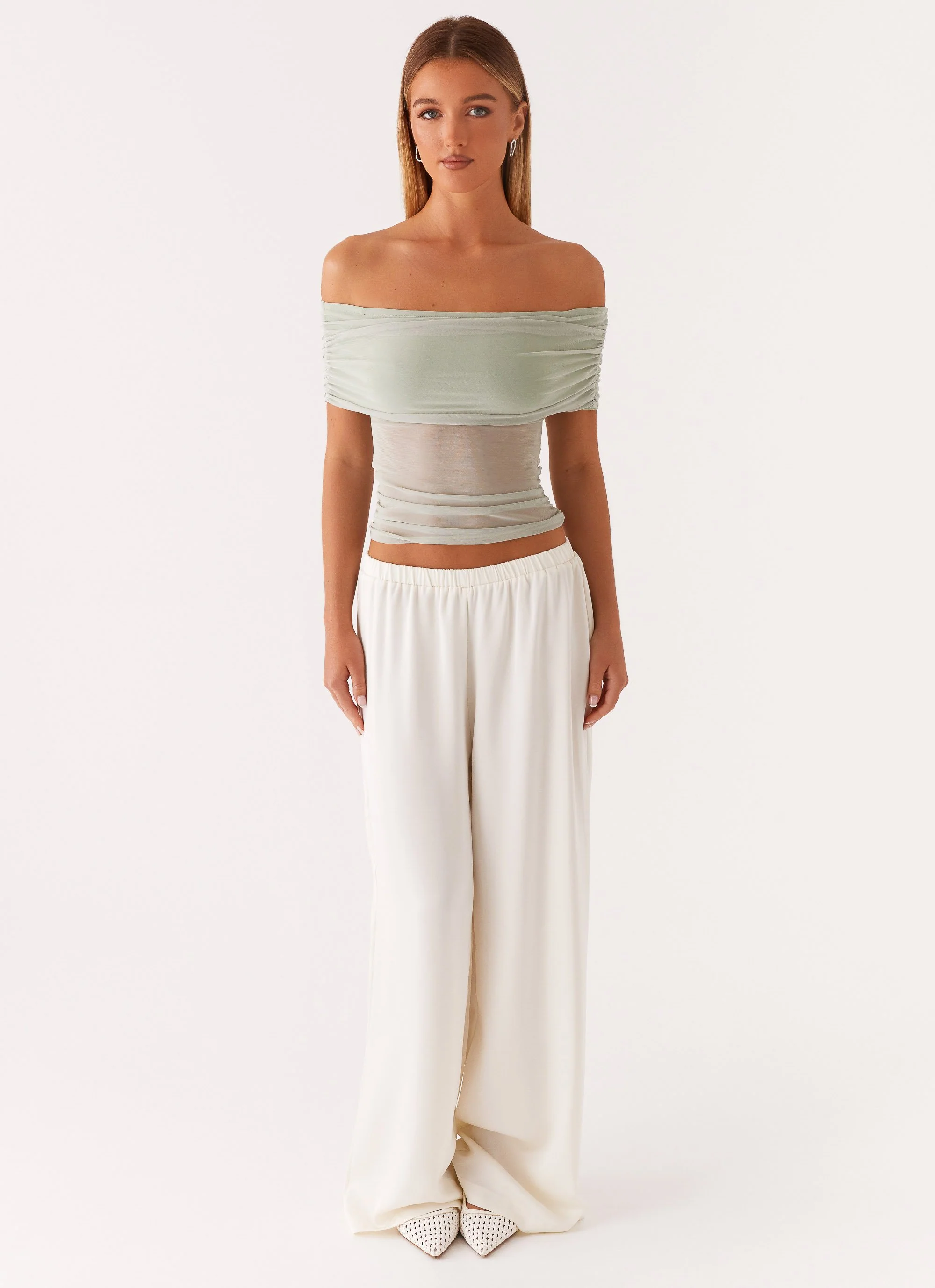 Nelly Off Shoulder Top - Pistachio - Image 2