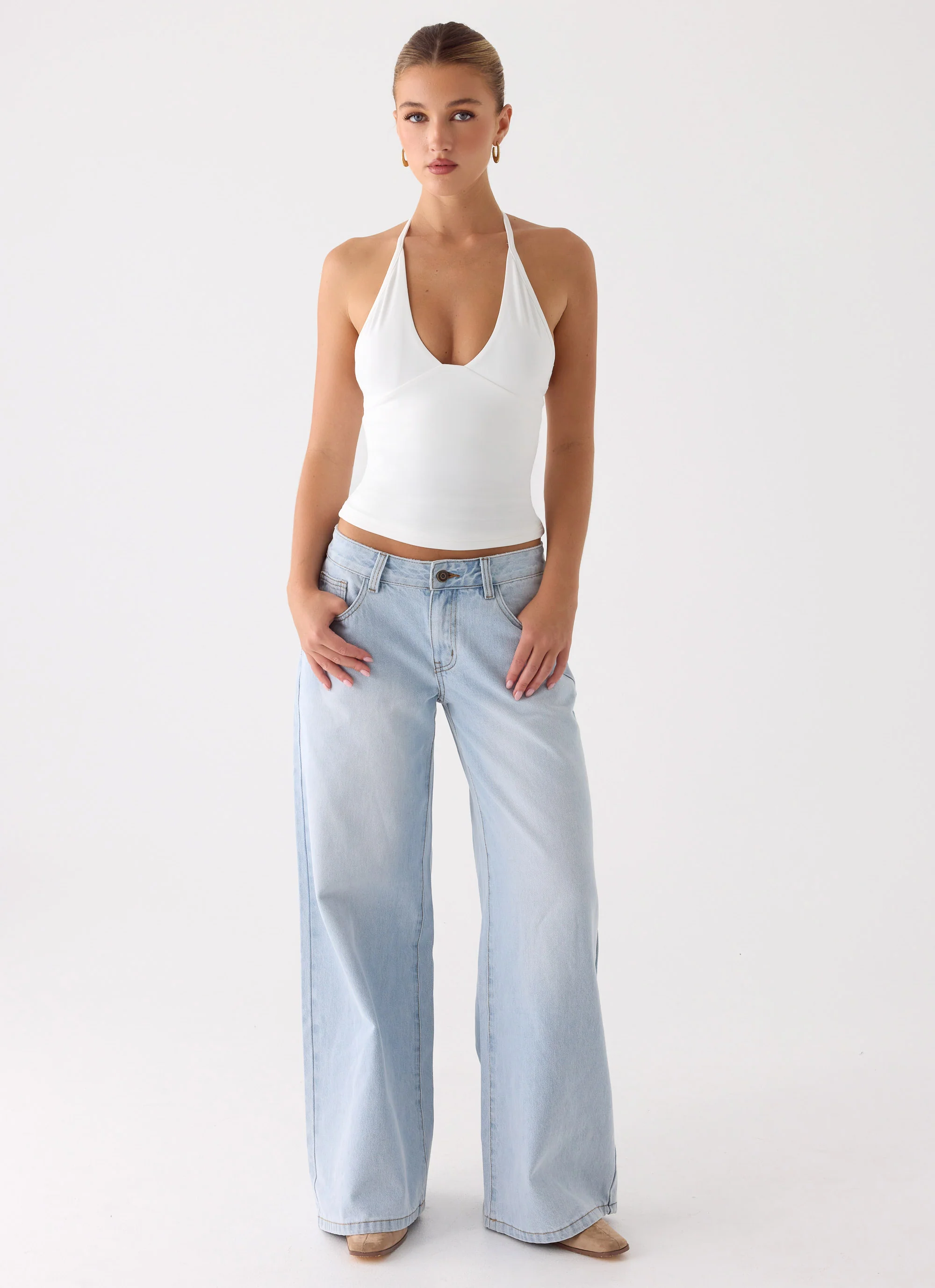 Neo Low Rise Wide Leg Denim Jeans - Light Blue Wash - Image 6