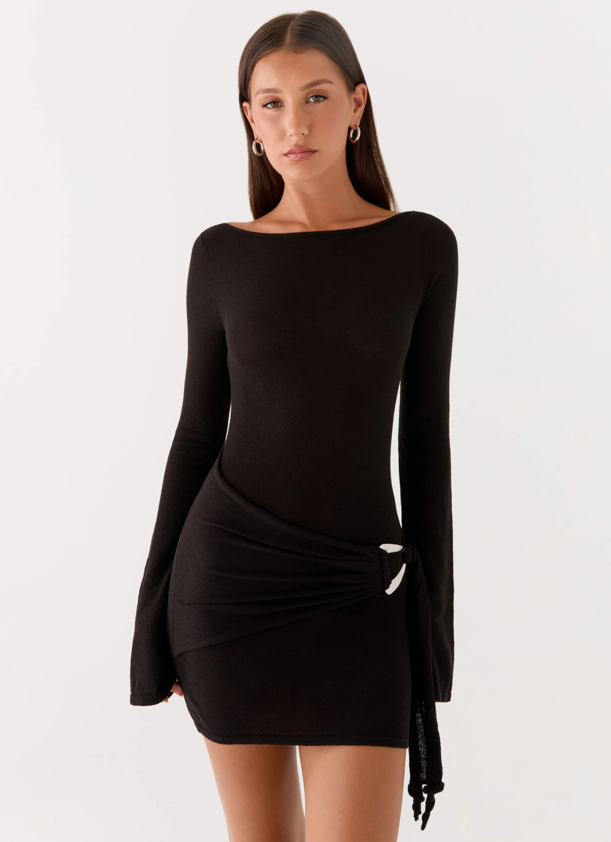 Niella Long Sleeve Wrap Mini Dress - Black - Image 5