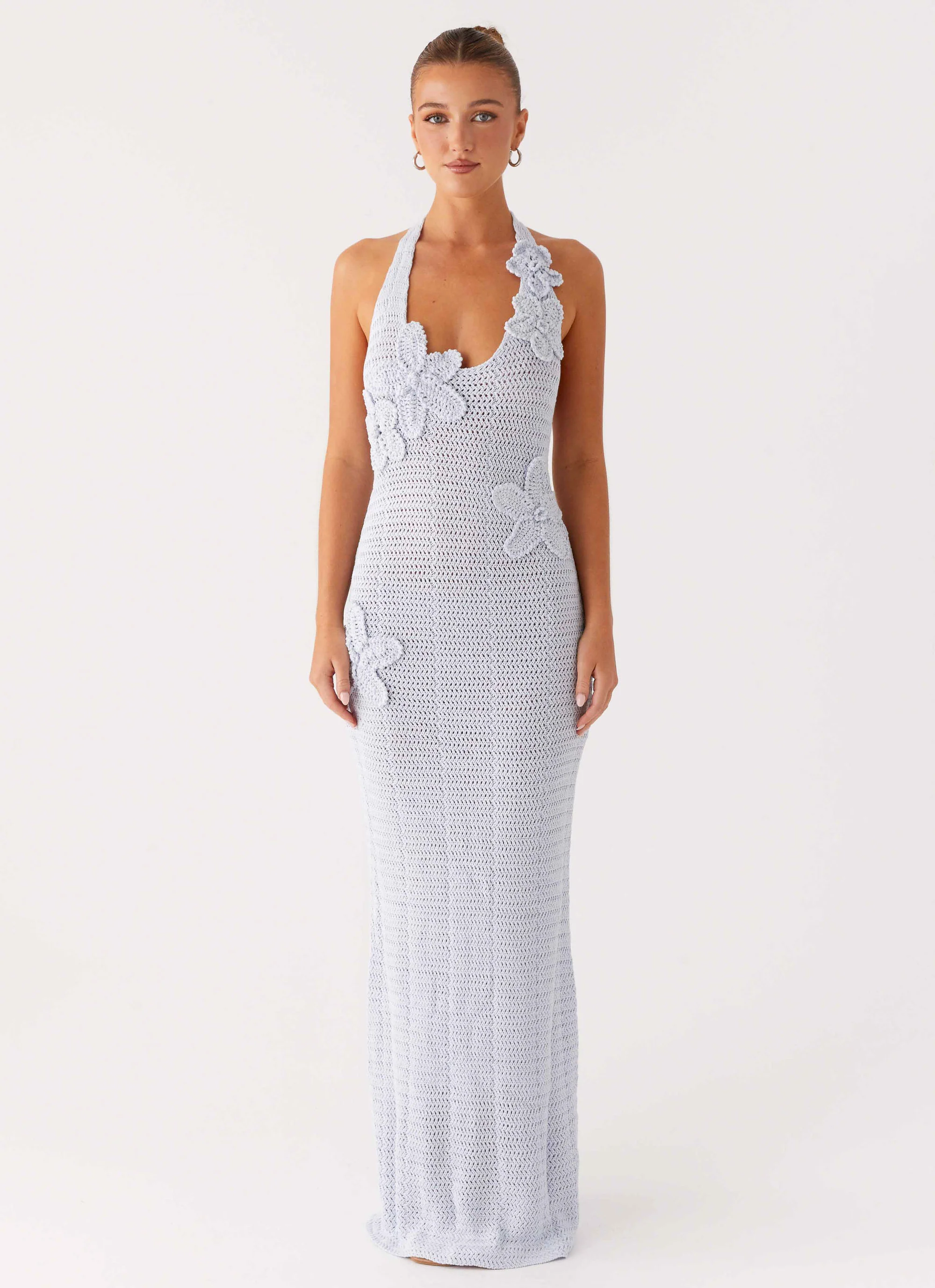Novalee Flower Crochet Maxi Dress - Blue - Image 3