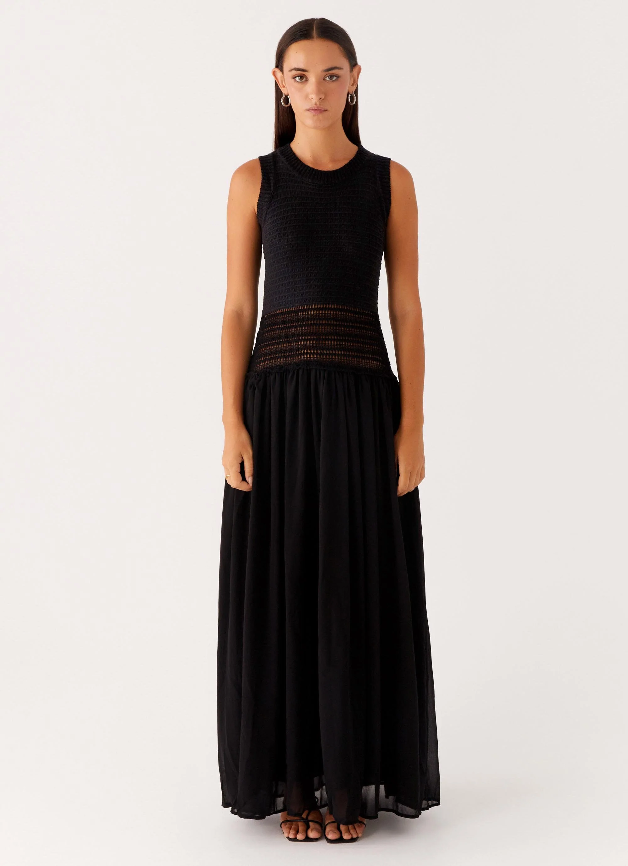 Off Grid Crochet Maxi Dress - Black - Image 2