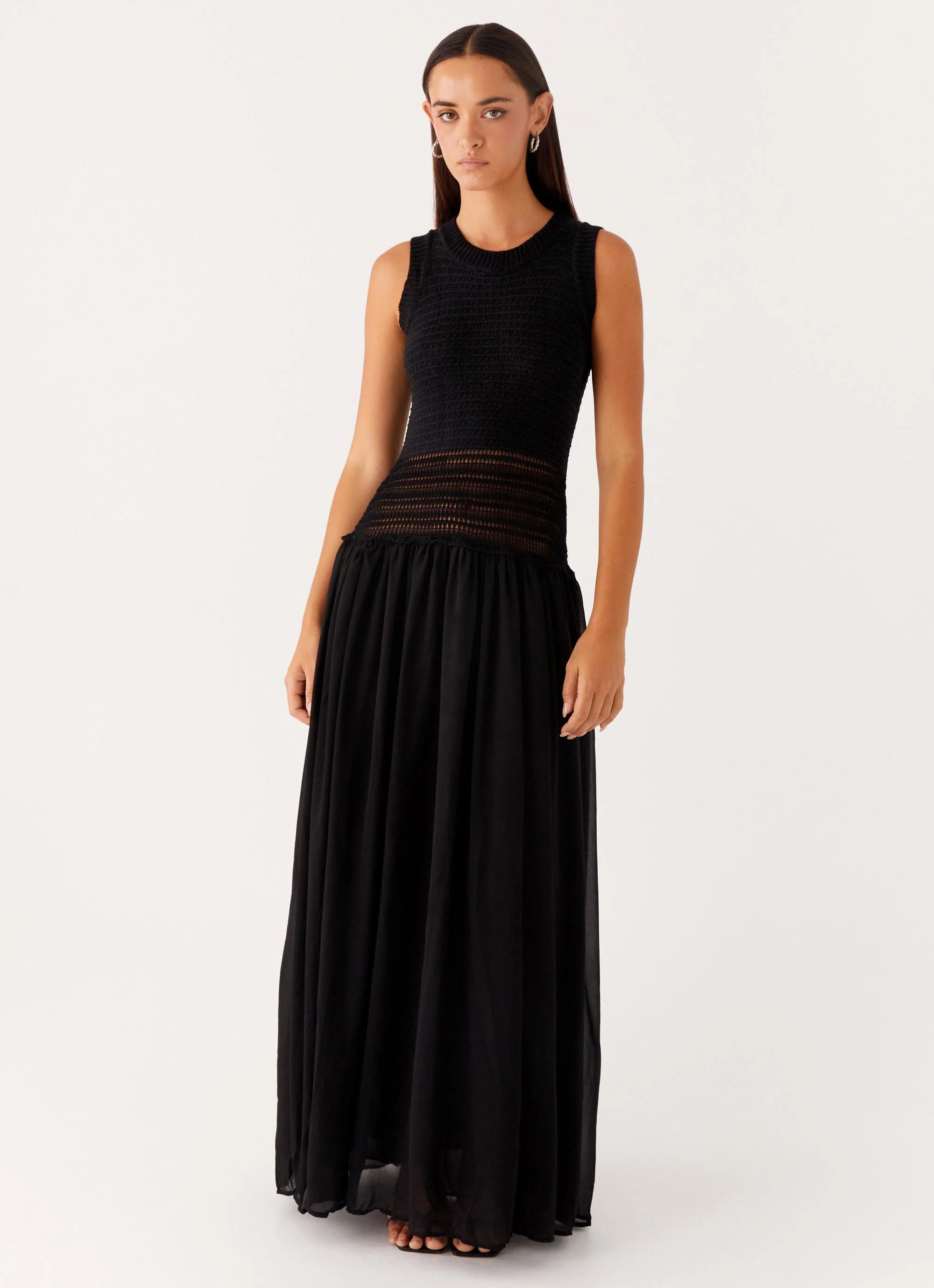 Off Grid Crochet Maxi Dress - Black - Image 5