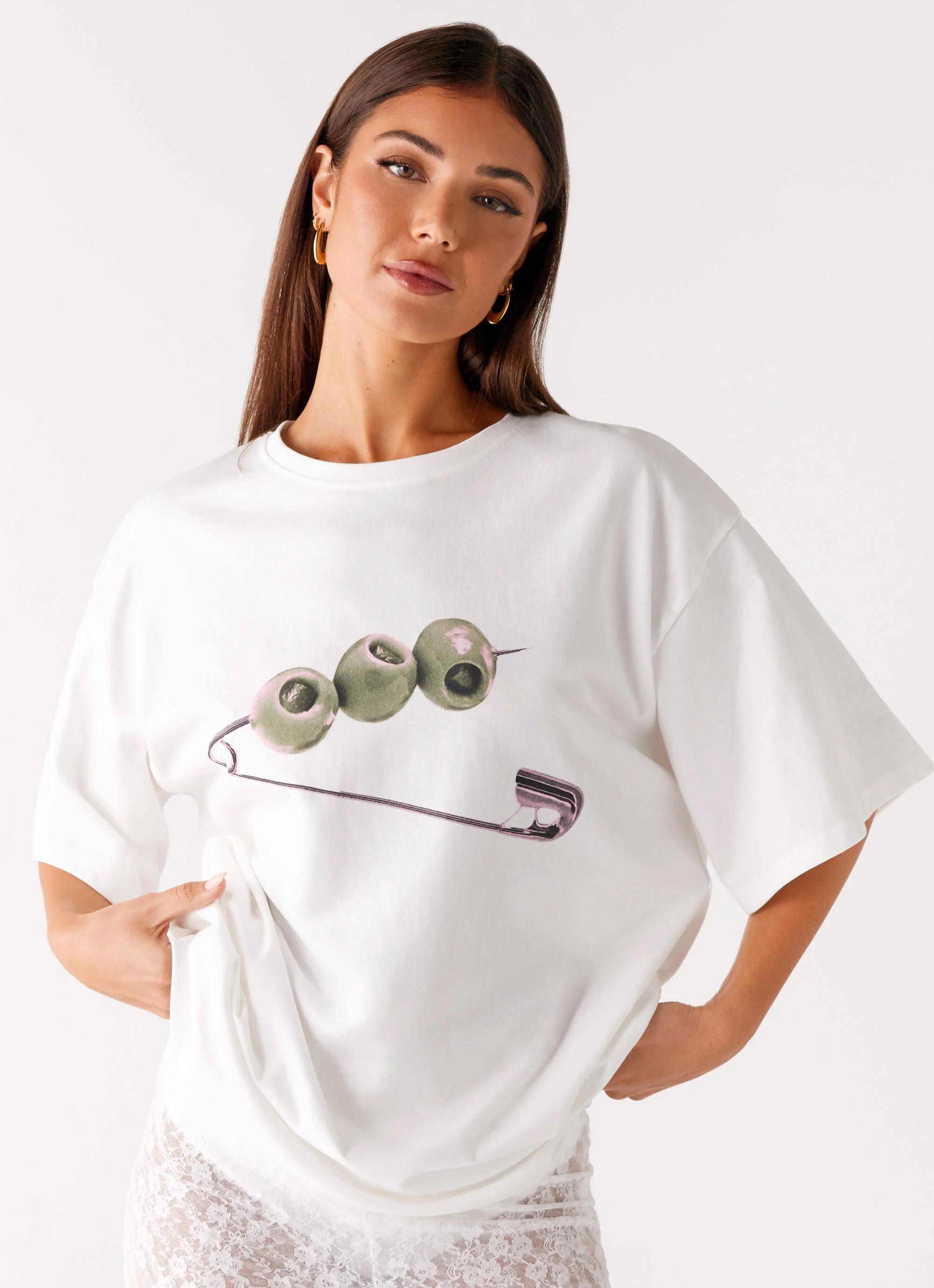 Olive Oversized Tee - White - Image 3