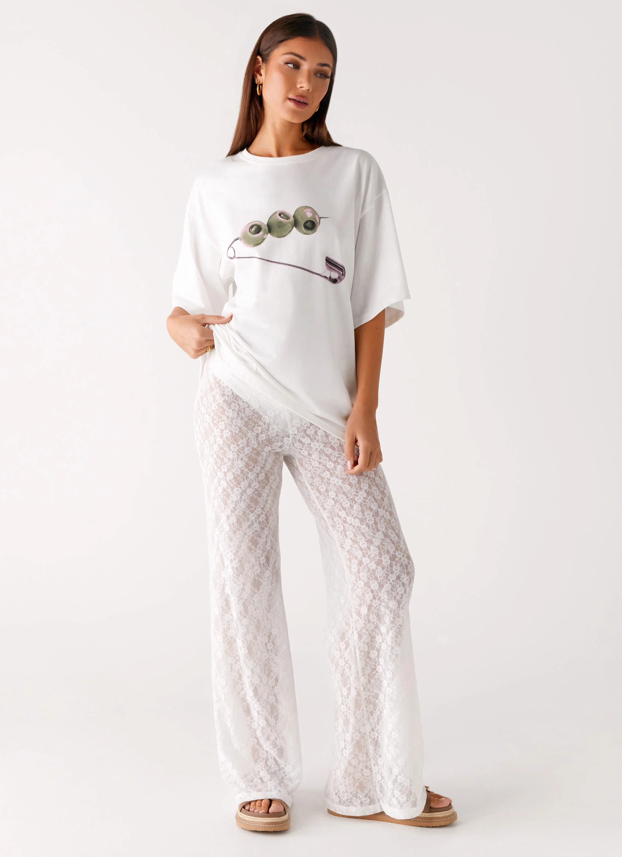 Olive Oversized Tee - White - Image 6