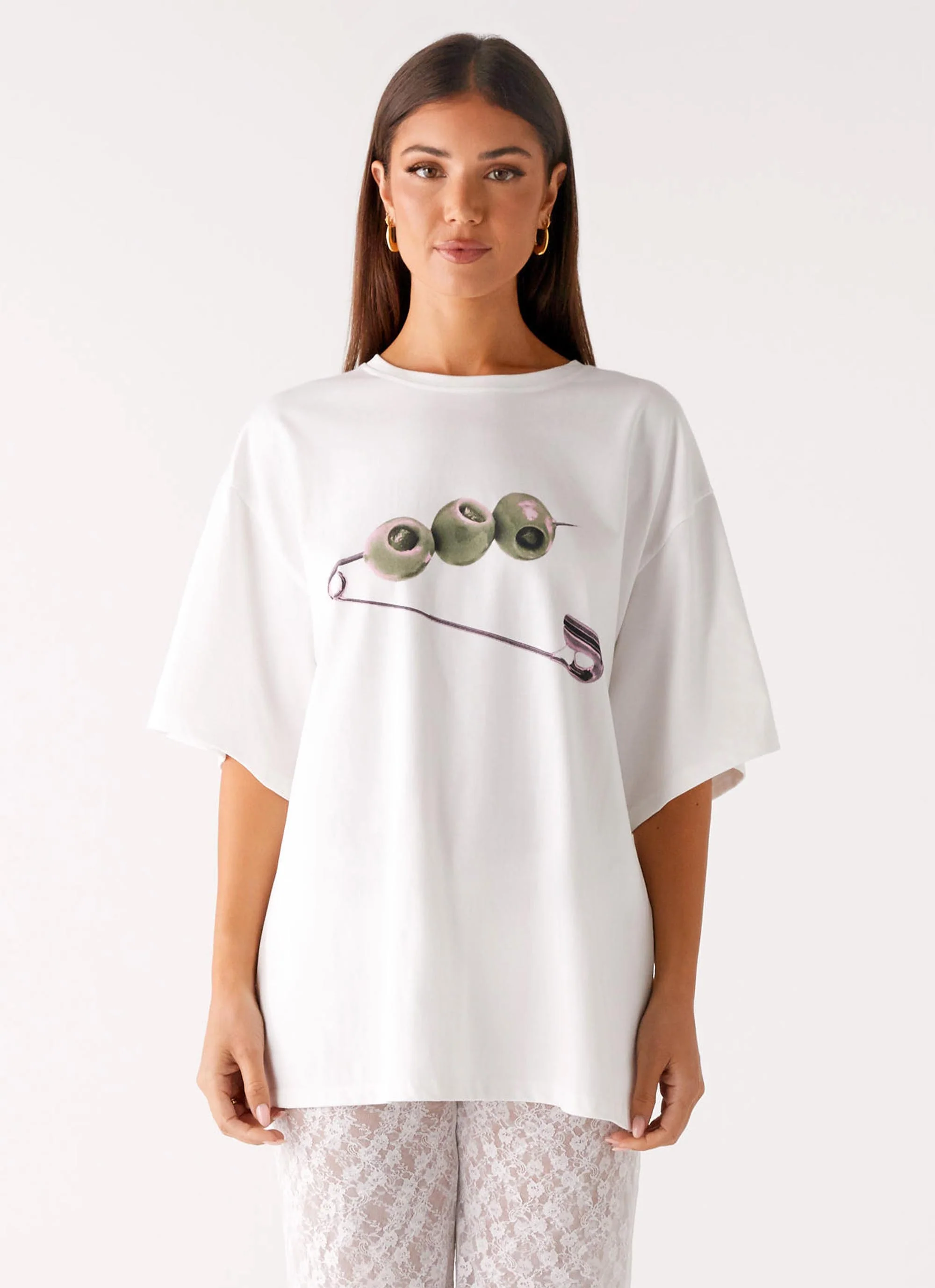 Olive Oversized Tee - White - Image 7