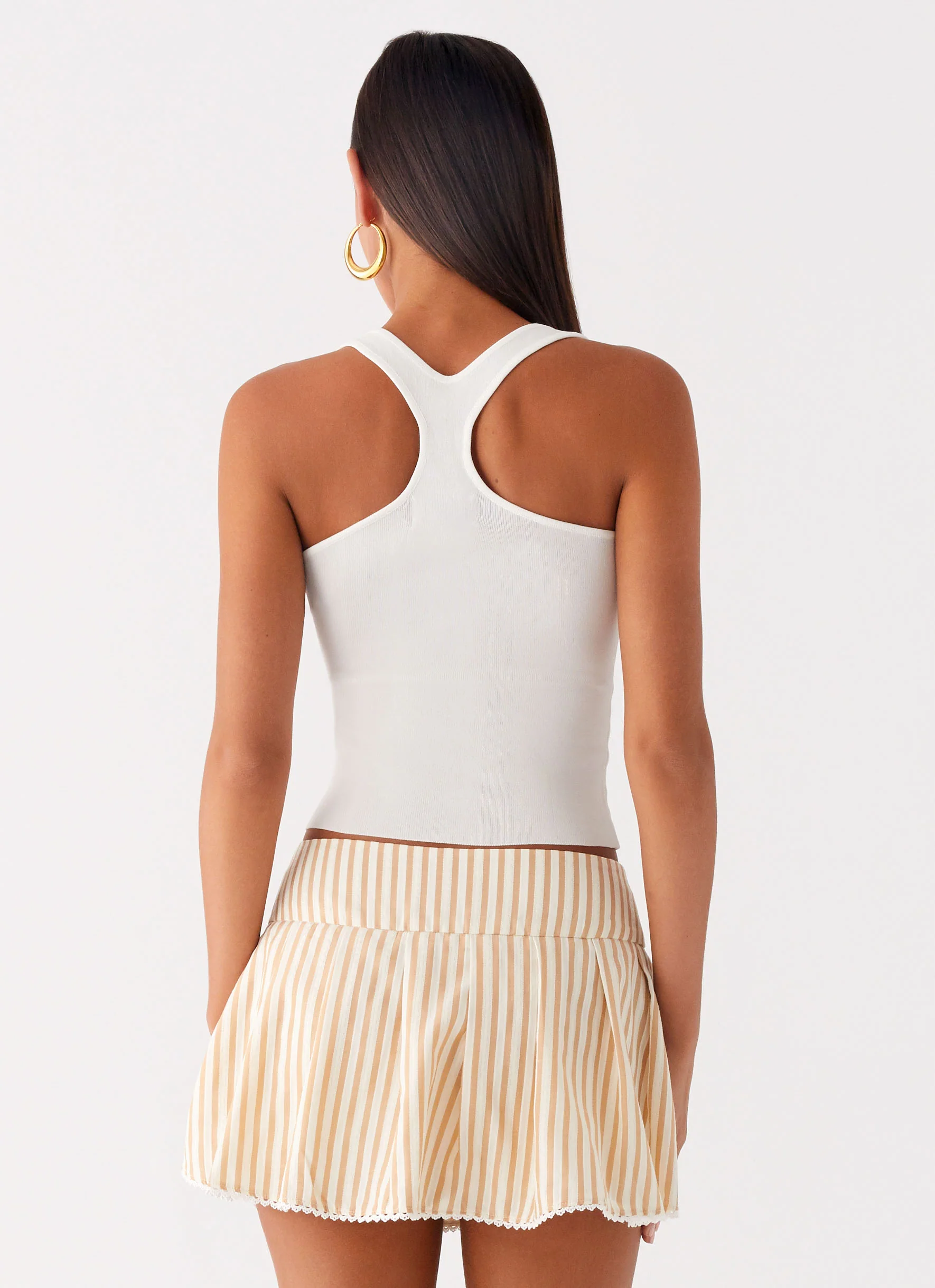 Oliviana Pleated Mini Skort - Taupe Stripe - Image 4