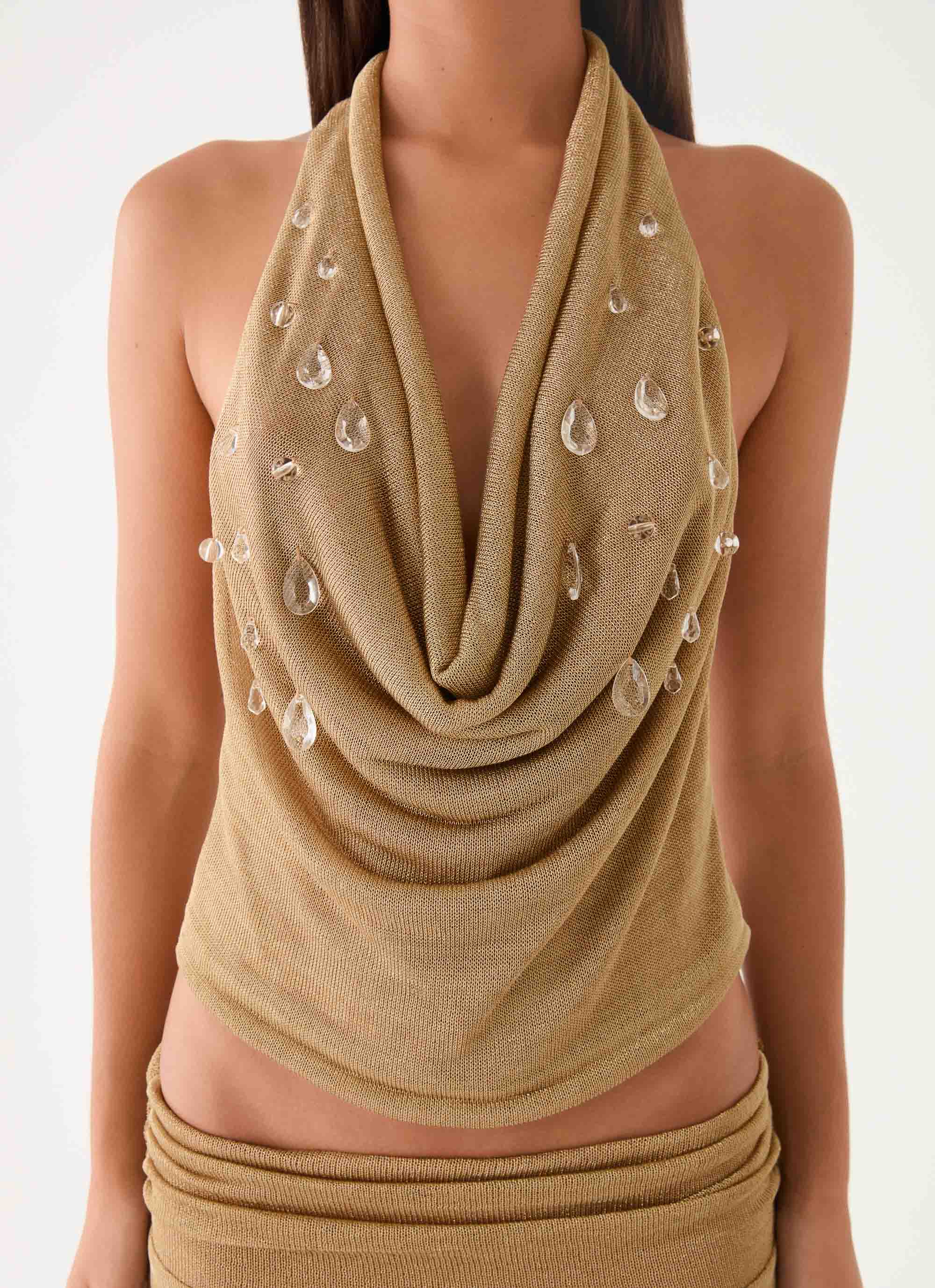 Olyssia Shimmer Embellished Top - Shimmer Gold - Image 8