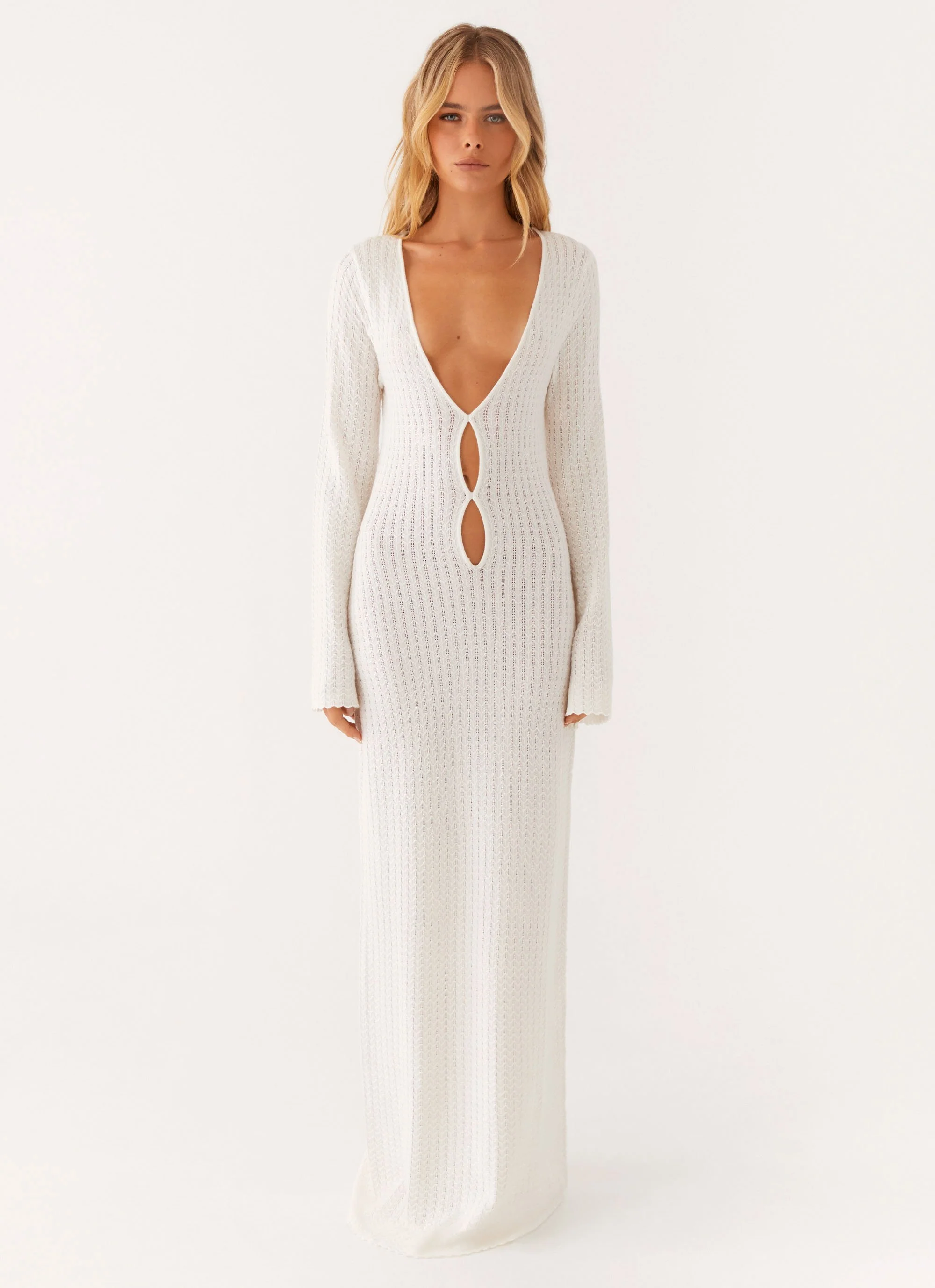 Open Air Knit Cut Out Maxi Dress - Ivory - Image 2